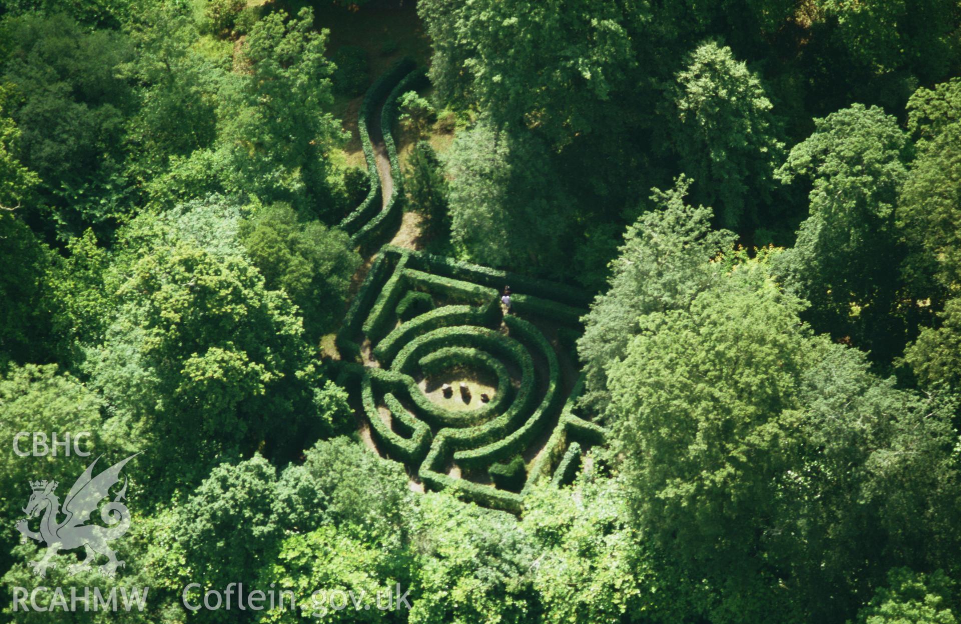 Slide of RCAHMW colour oblique aerial photograph of the maze at Picton Castle, taken by Toby Driver, 2004.