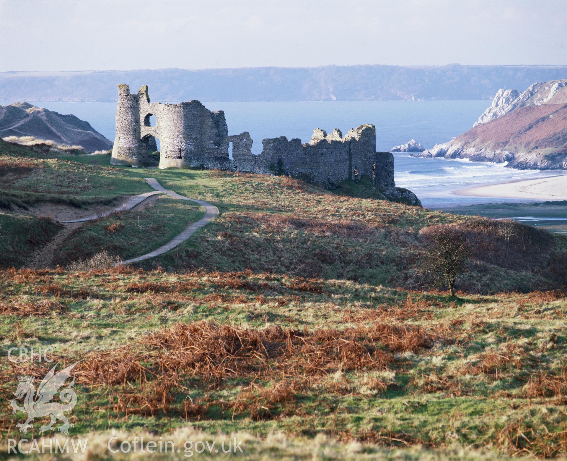 RCAHMW colour transparency showing Pennard Castle, taken by Iain Wright, c.1991