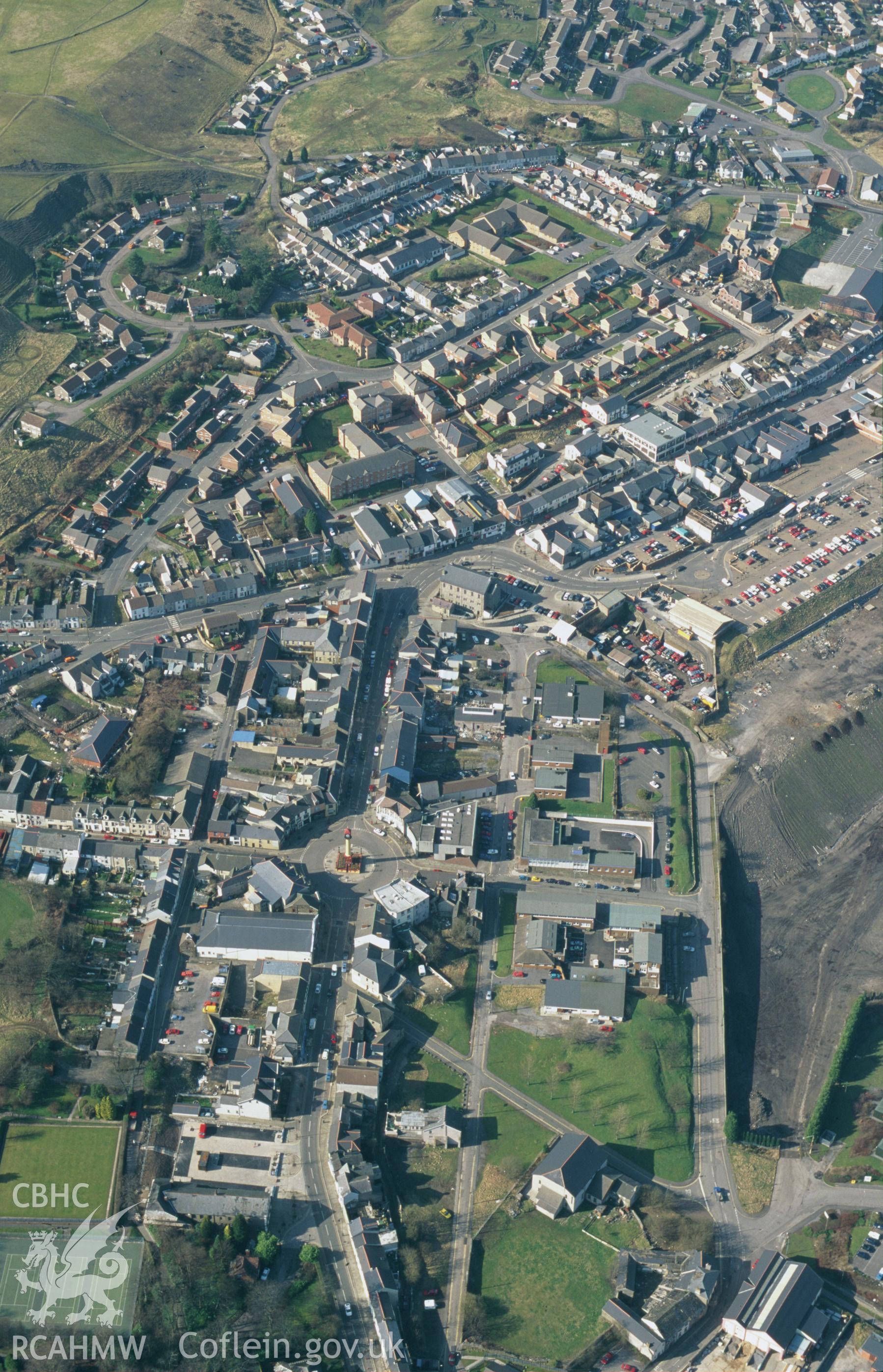 Slide of RCAHMW colour oblique aerial photograph of Tredegar, taken by T.G. Driver, 15/3/1999.