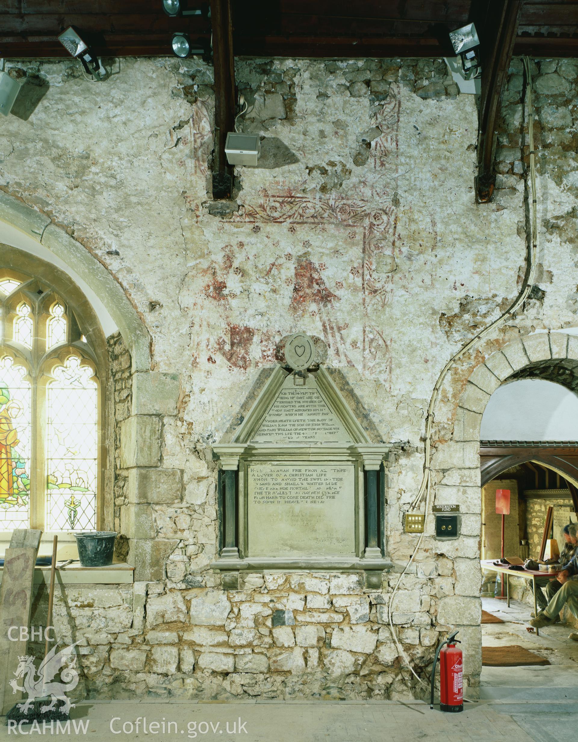 RCAHMW colour transparency showing wallpainting in St John the Baptist Church, Newton Nottage