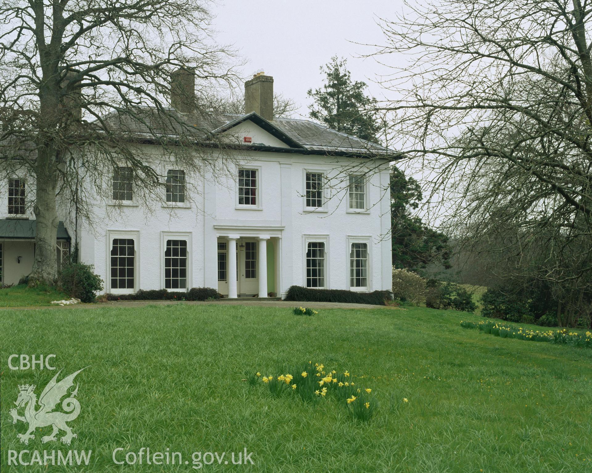 Colour transparency showing an exterior view of Plas Llangoedmor, produced by Iain Wright, June 2004