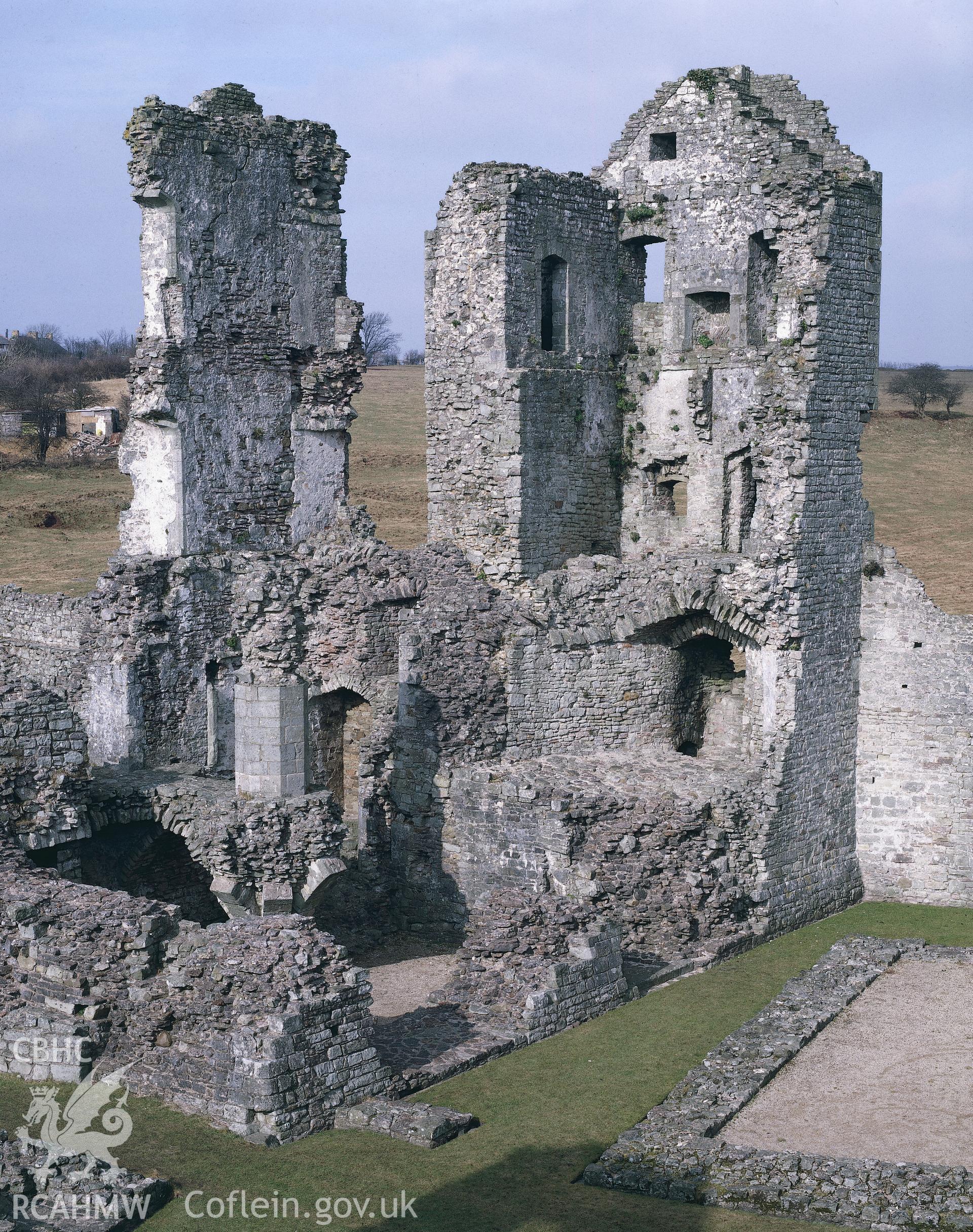 RCAHMW colour transparency showing view of Coity Castle.