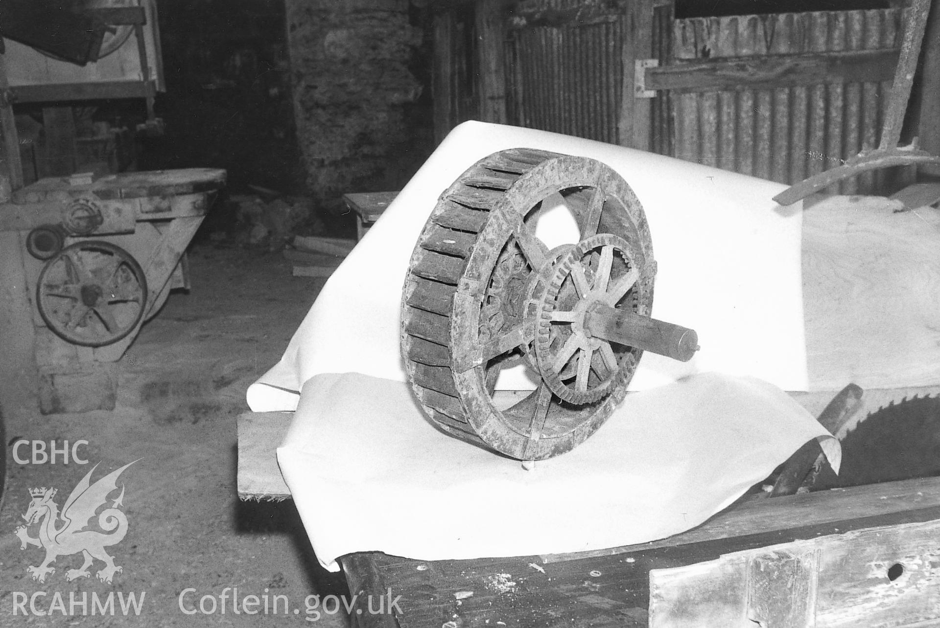 View of scaled model of the waterwheel  at Park Mill, Gower.
