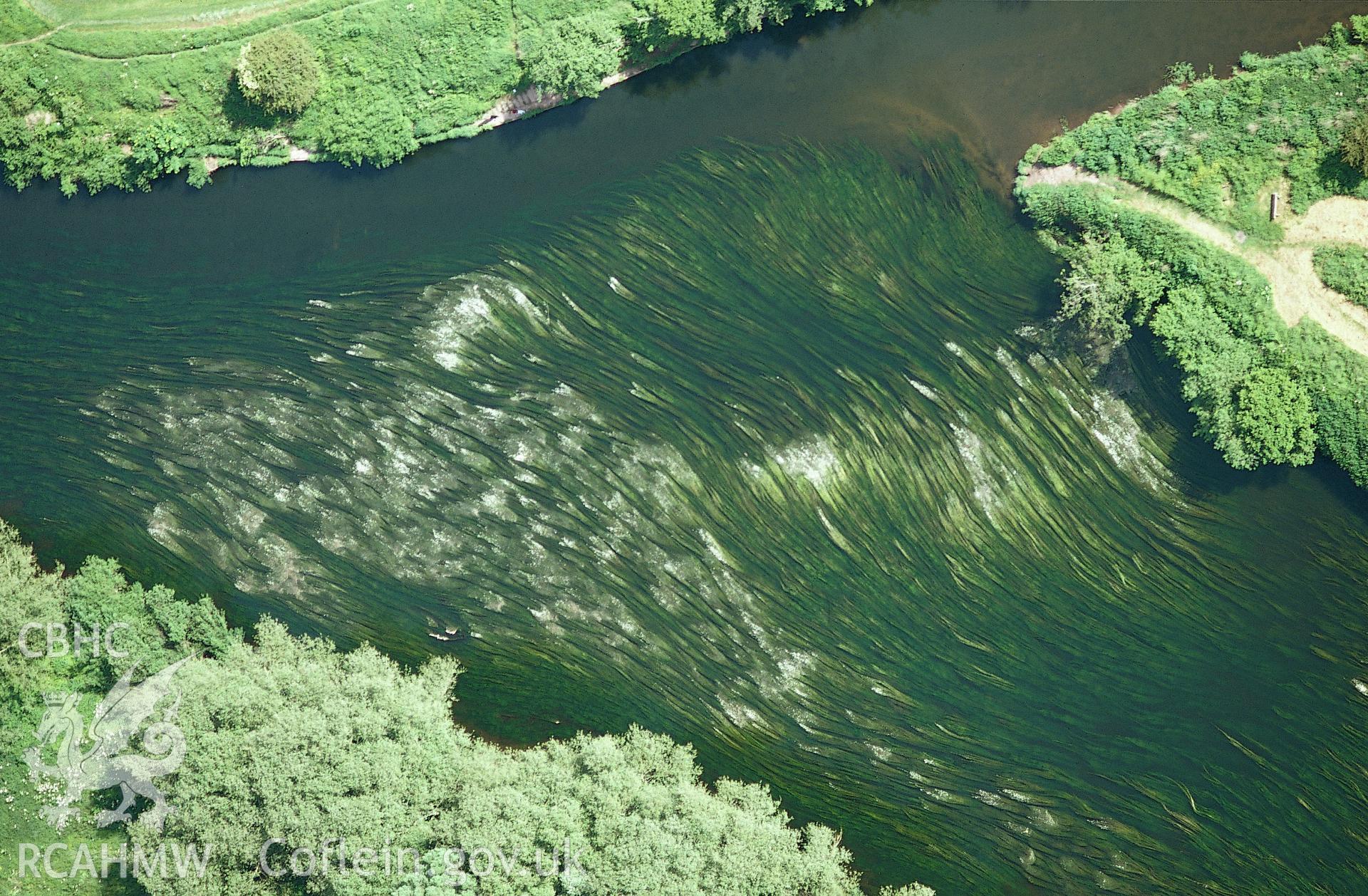 RCAHMW colour slide oblique aerial photograph of the confluence of the rivers Monmow and Wye, taken by Toby Driver, 2004