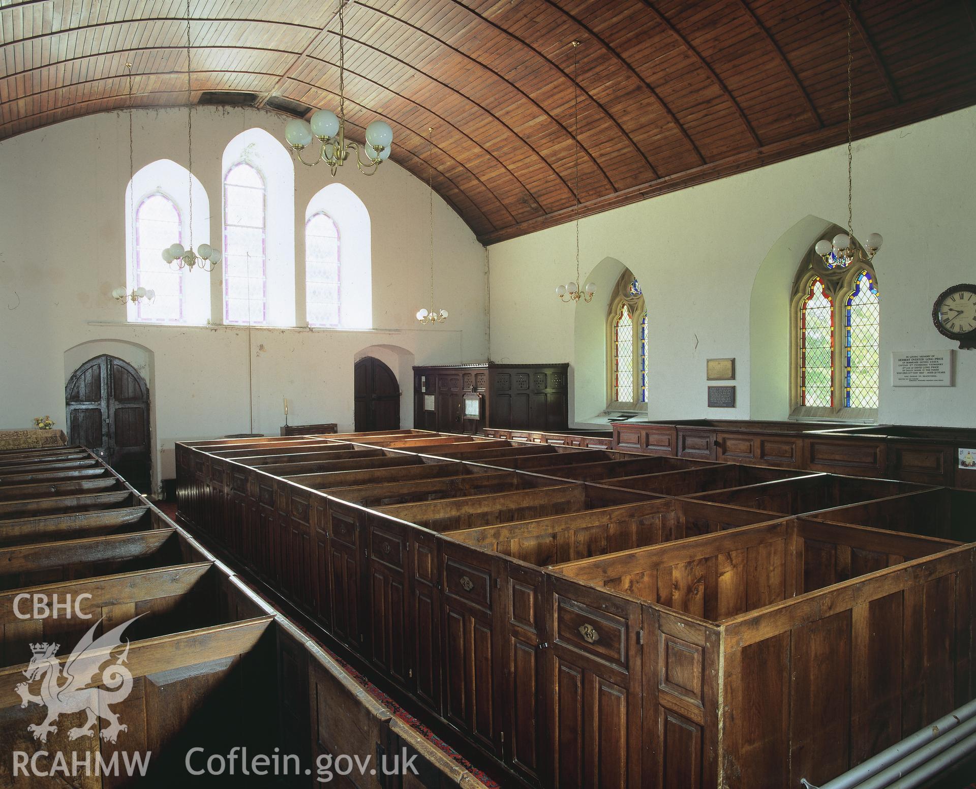 RCAHMW colour transparency showing interior view of St Michael's Church, Talley