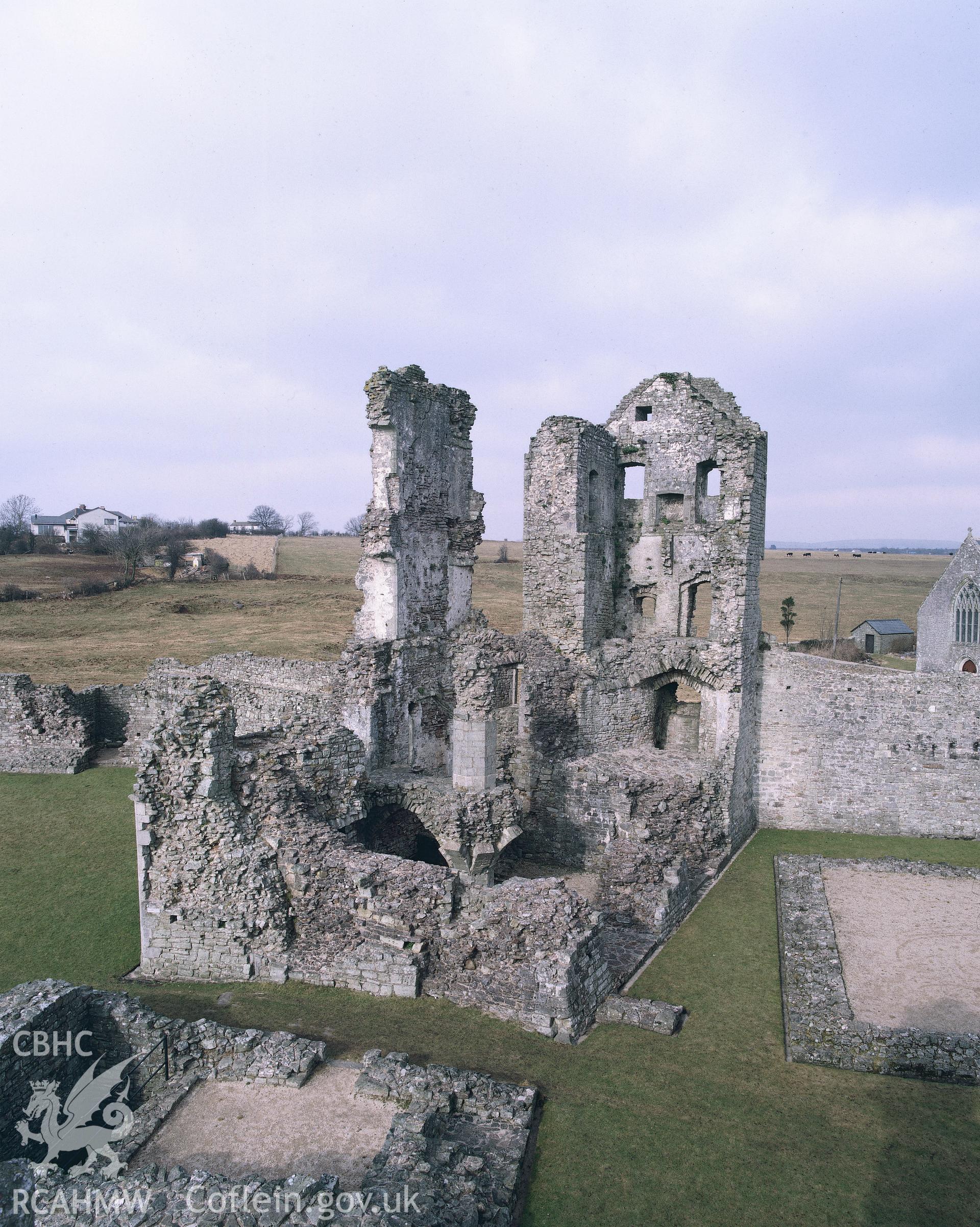 RCAHMW colour transparency showing view of Coity Castle.