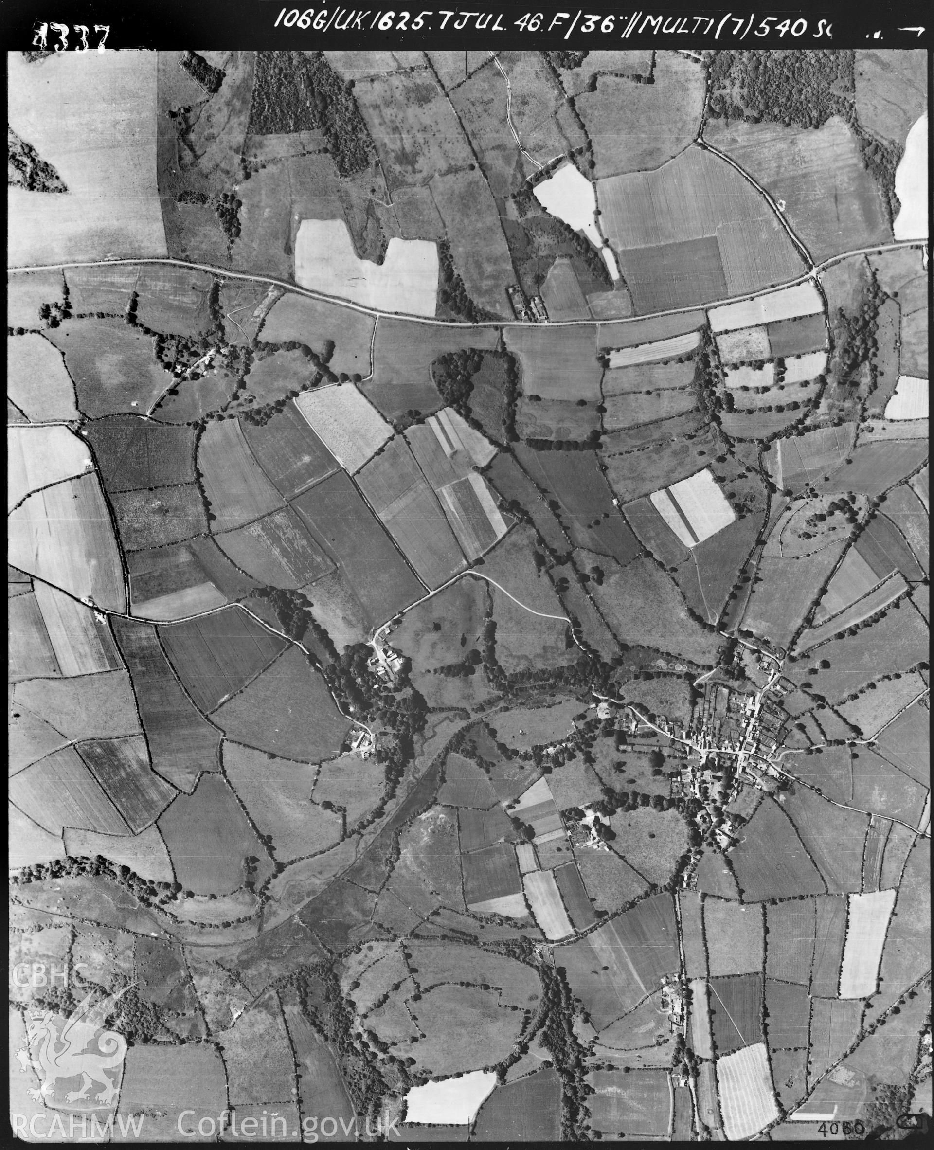 Black and white vertical aerial photograph taken by the RAF on 07/07/1946 centred on SN08870063 at a scale of 1:10000. The photograph includes part of Penally community in Pembrokeshire, and pictures the village of St Florence.