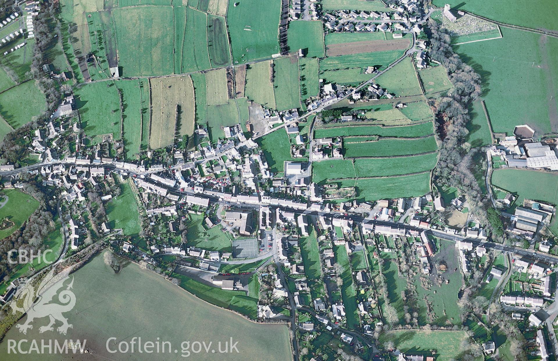 Slide of RCAHMW colour oblique aerial photograph of Llanon, taken by T.G. Driver, 14/2/2002.