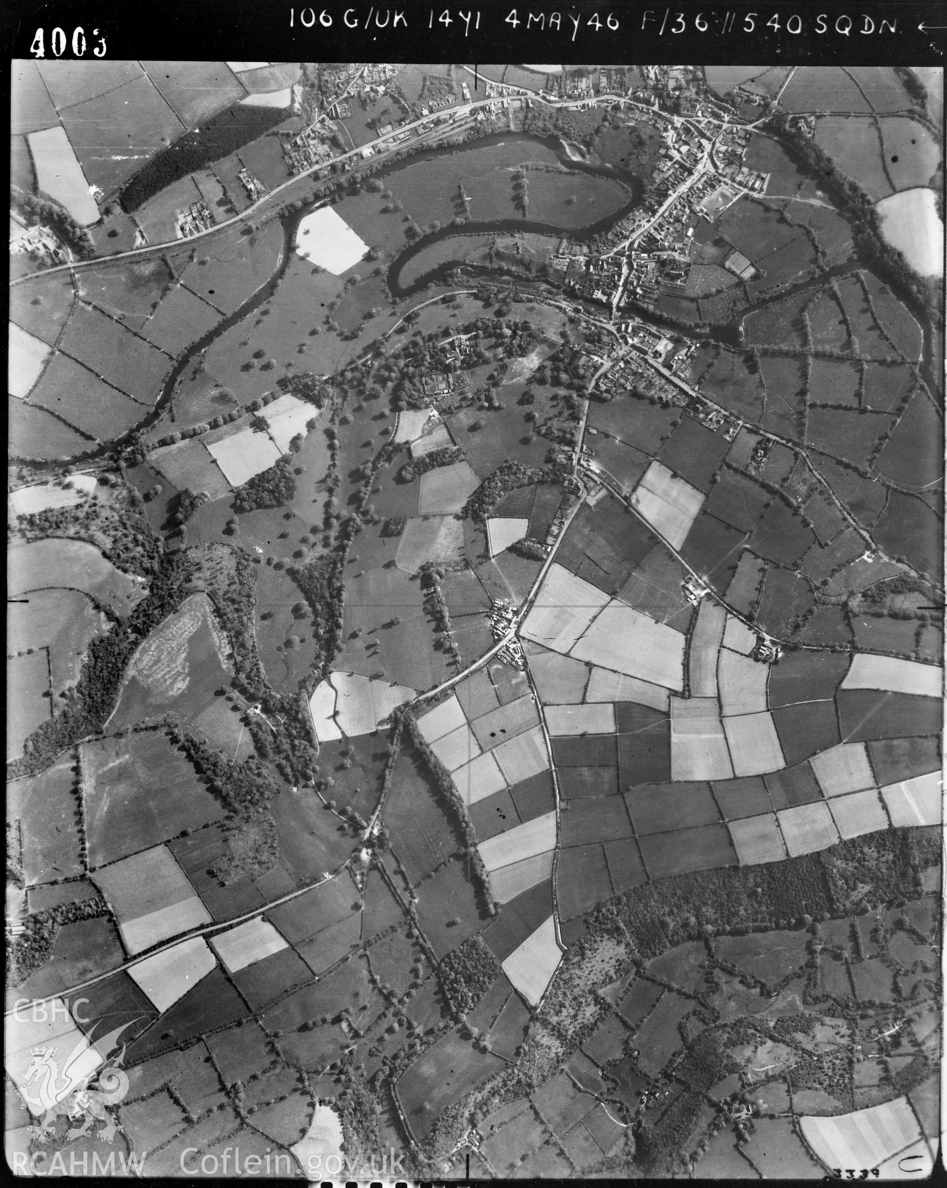 Black and white vertical aerial photograph taken by the RAF on 04/05/1946 centred on SN31224162 at a scale of 1:10000. The photograph shows view of Newcastle Emlyn.