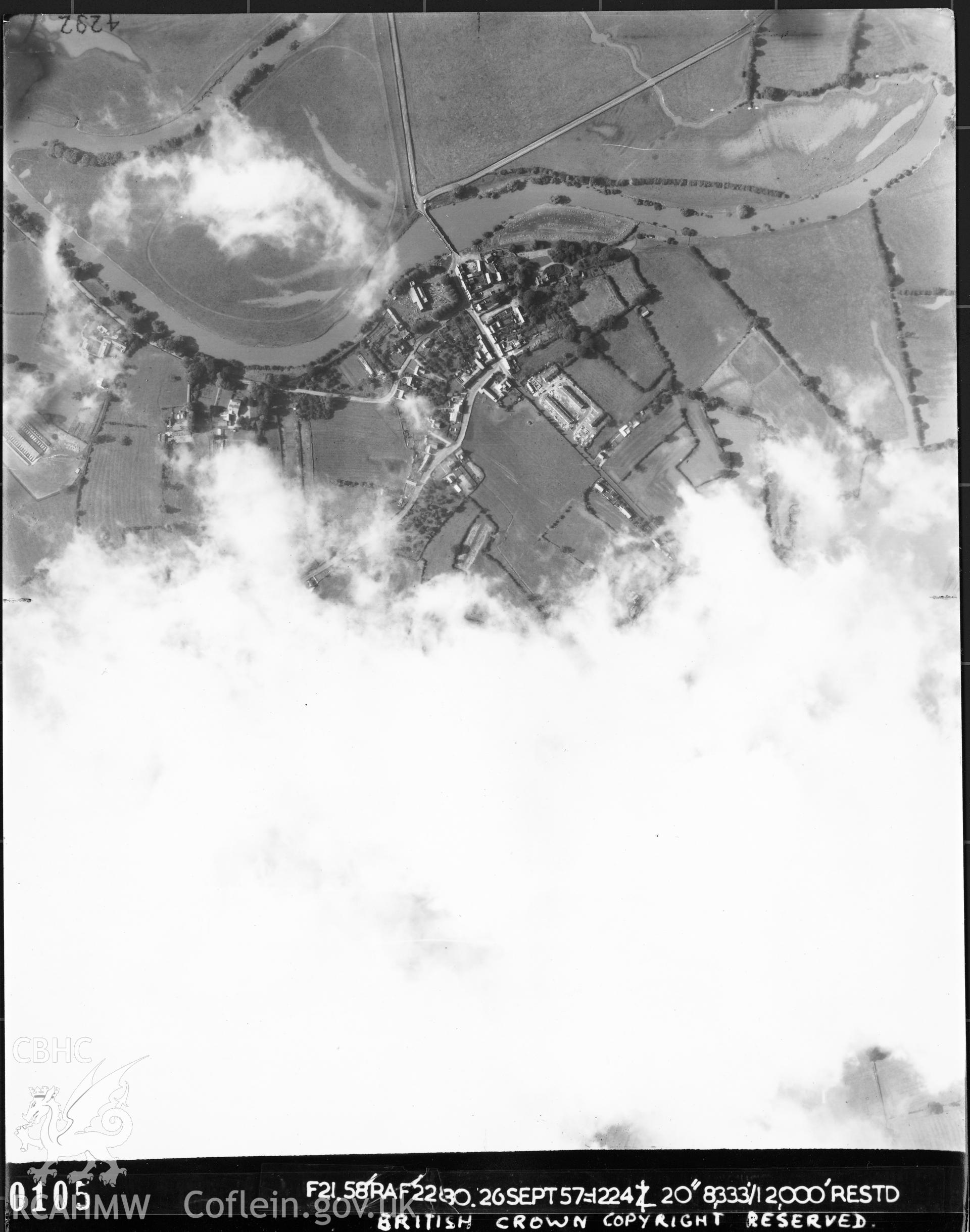 Black and white vertical aerial photograph, taken by the RAF, of  Dee Bridge, Bangor on Dee, at a scale of 1:10000.