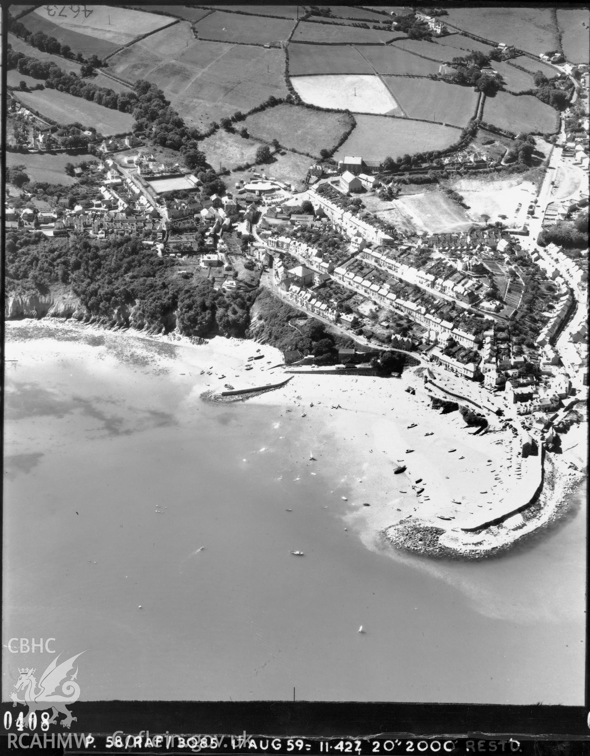 Black and white vertical aerial photograph taken by the RAF on 1959 centred on New Quay at a scale of 1:10000.