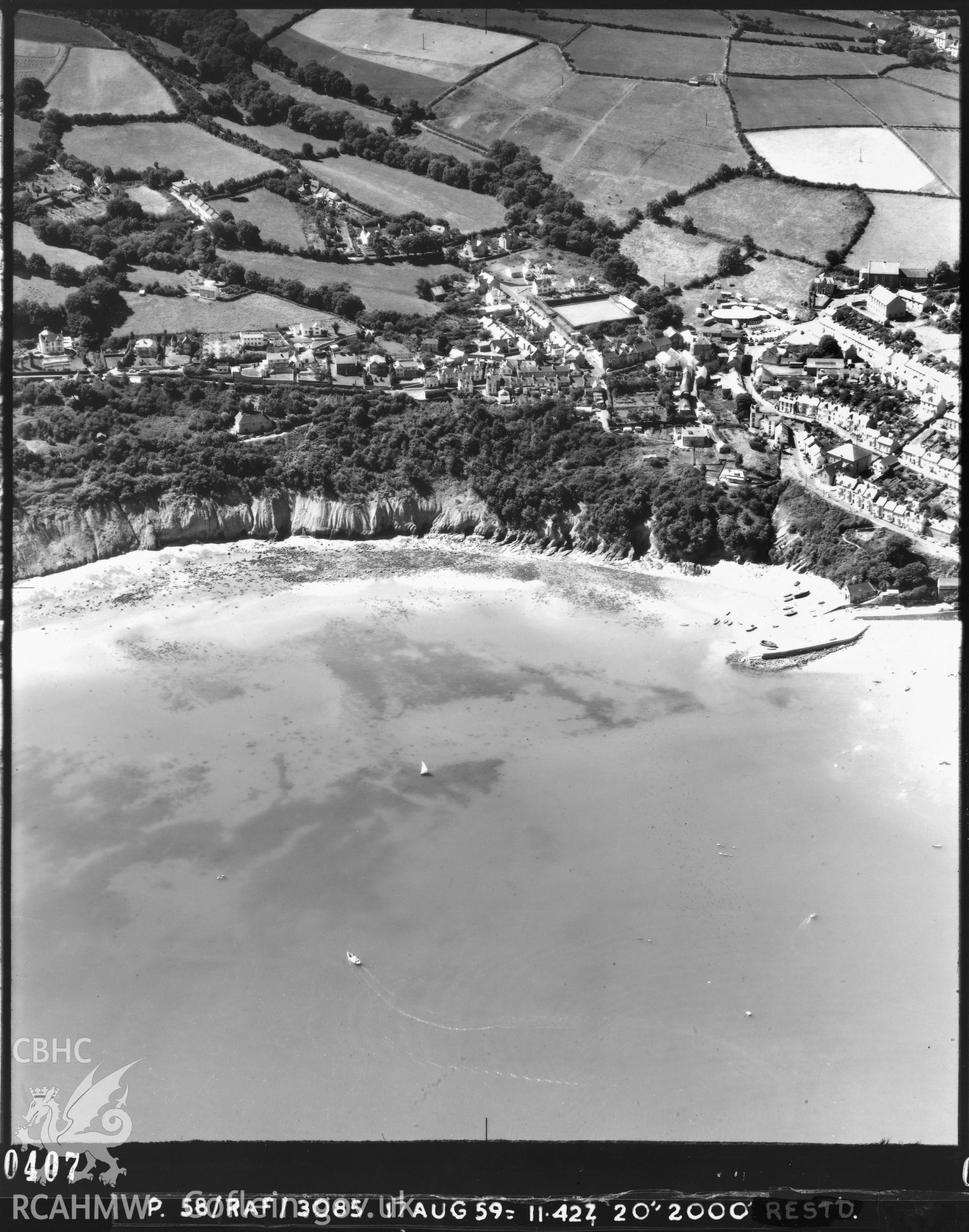 Black and white vertical aerial photograph taken by the RAF on 1959 centred on New Quay at a scale of 1:10000.