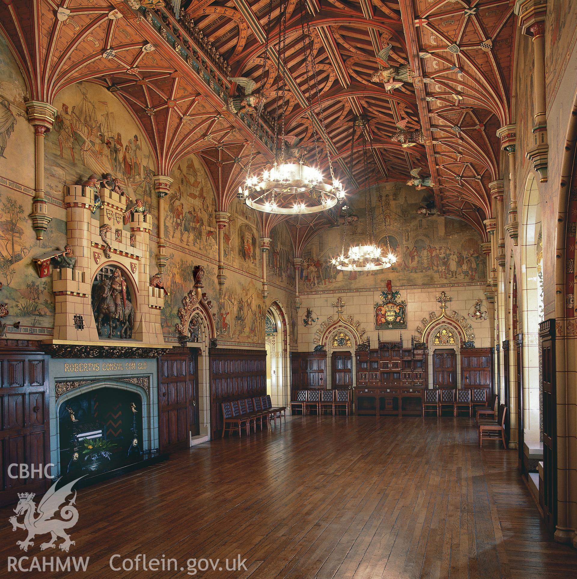 RCAHMW colour transparency of an interior view of the banqueting hall at Cardiff Castle.