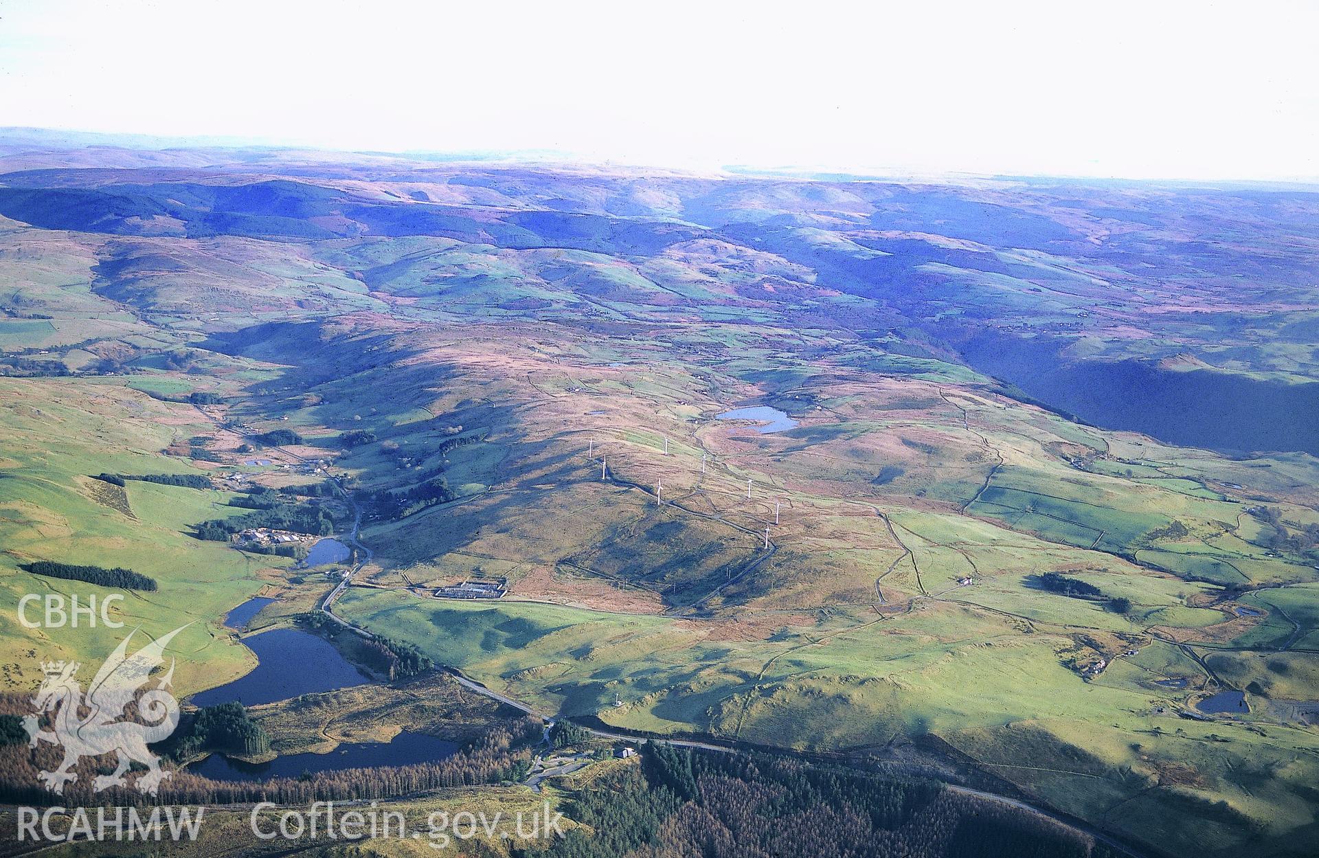 Slide of RCAHMW colour oblique aerial photograph of Nant yr Arian Landscape, taken by T.G. Driver, 13/2/2001.