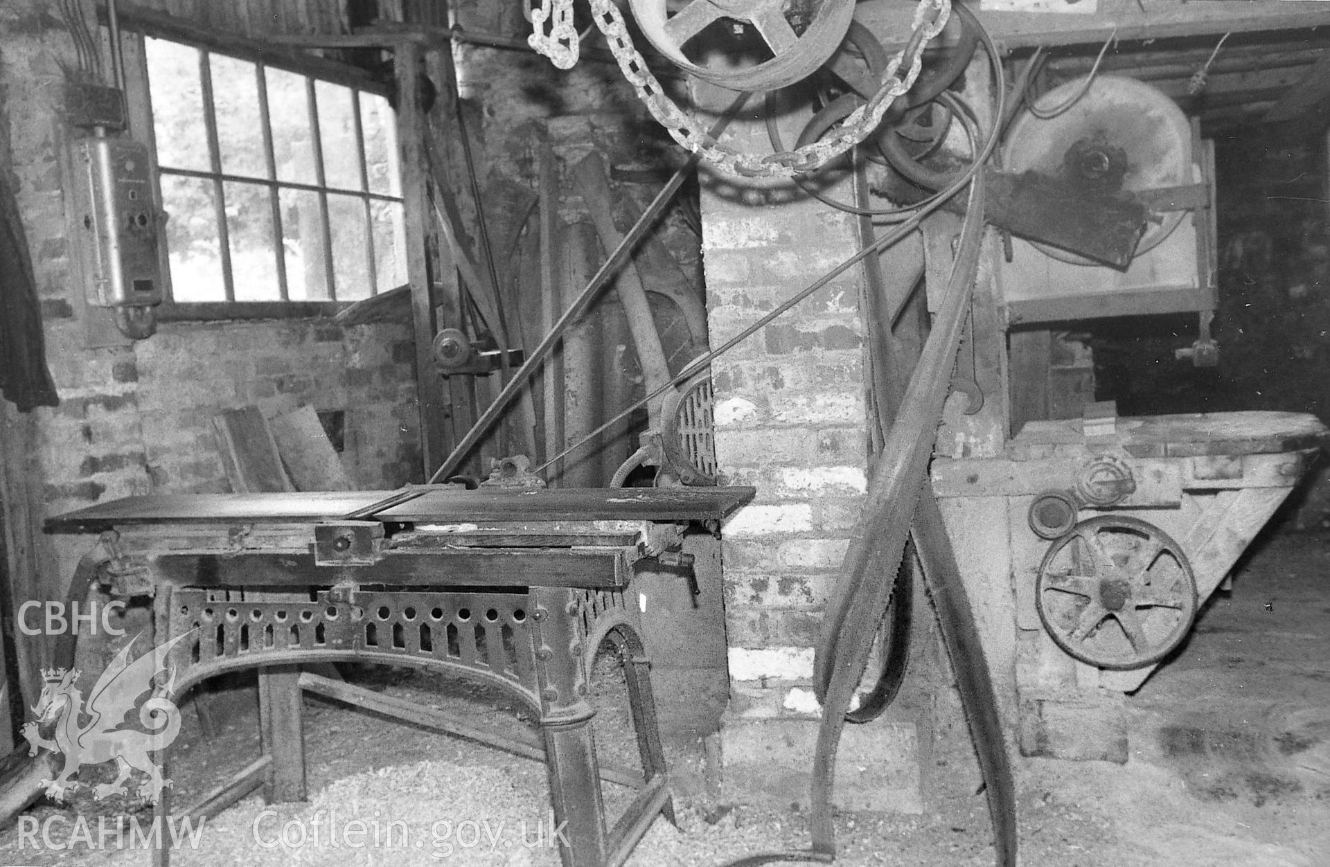 View of bandsaw at Park Mill, Gower.