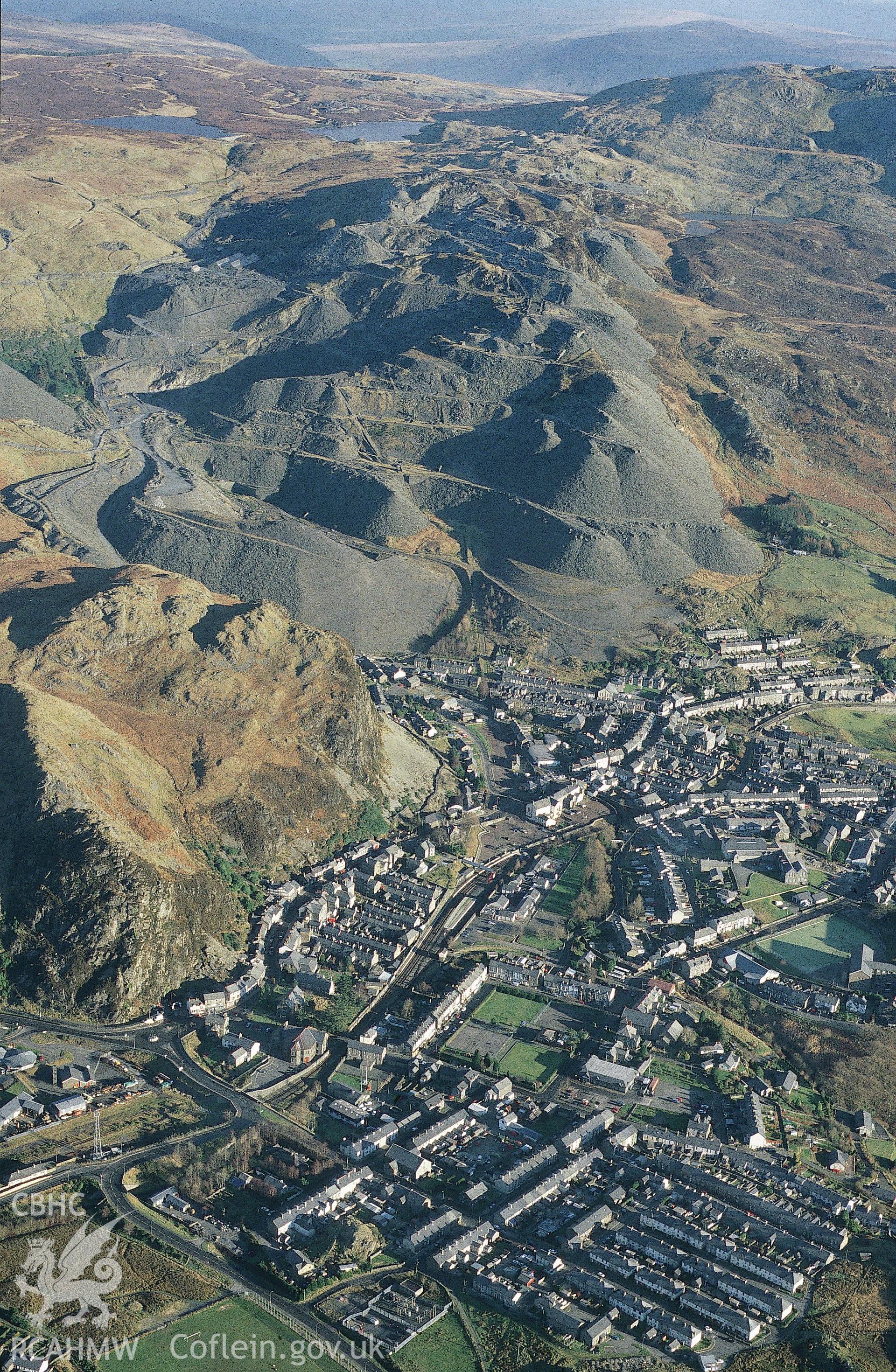 Slide of RCAHMW colour oblique aerial photograph of Blaenau Ffestiniog, Toby Driver, 2001.