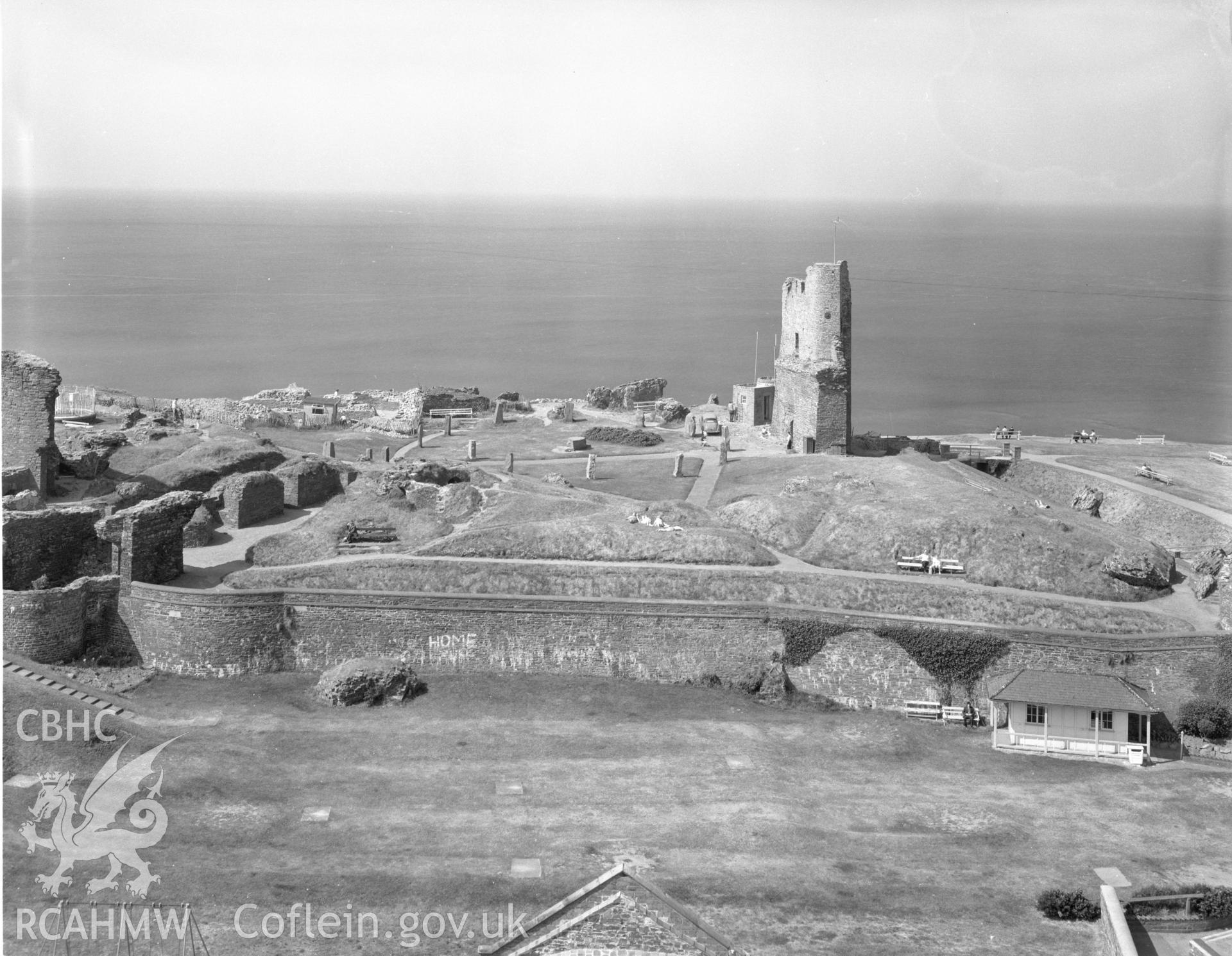 Black and white acetate negative showing a view of Aberystwyth Castle.