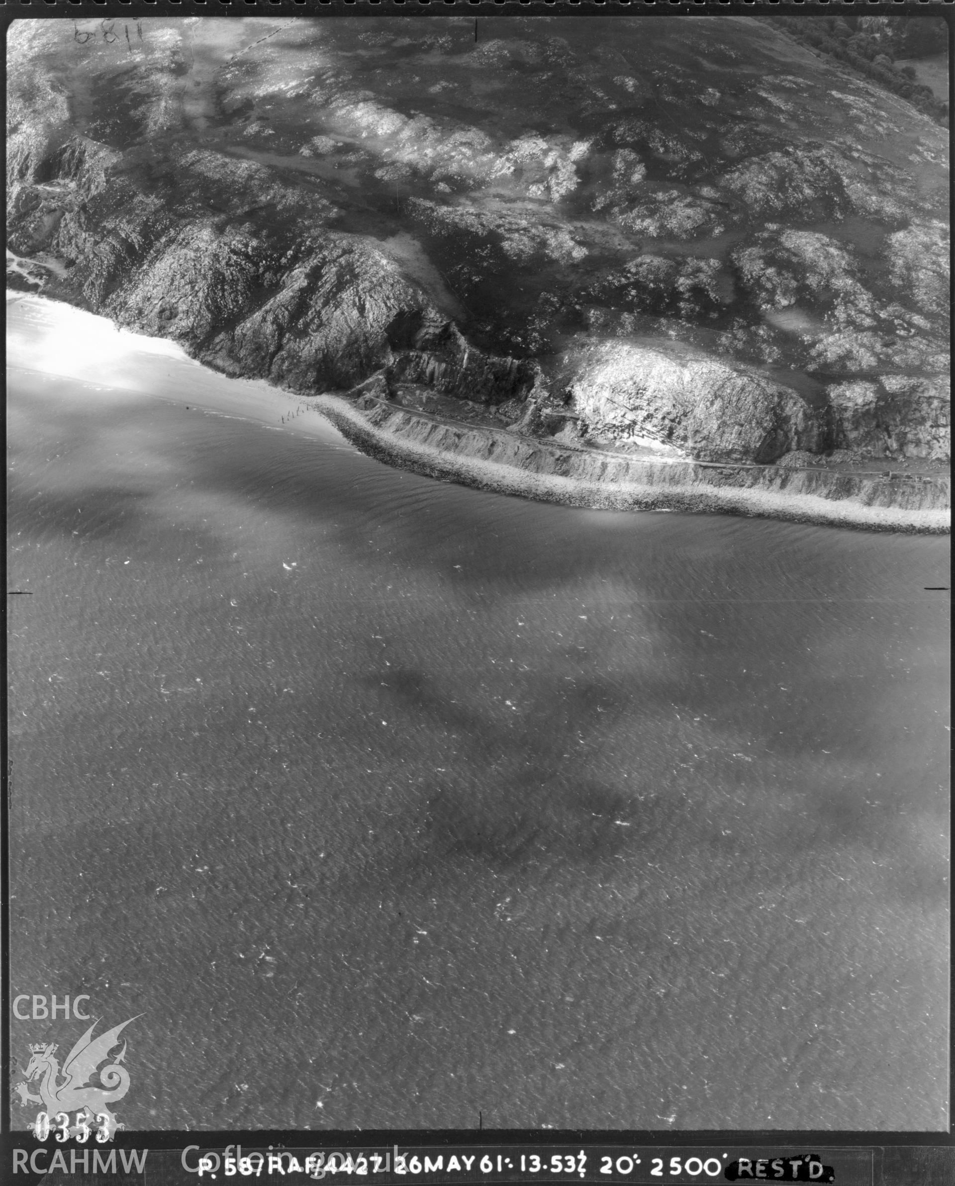 Black and white vertical aerial photograph taken by the RAF on 1961 showing Pwllheli area.