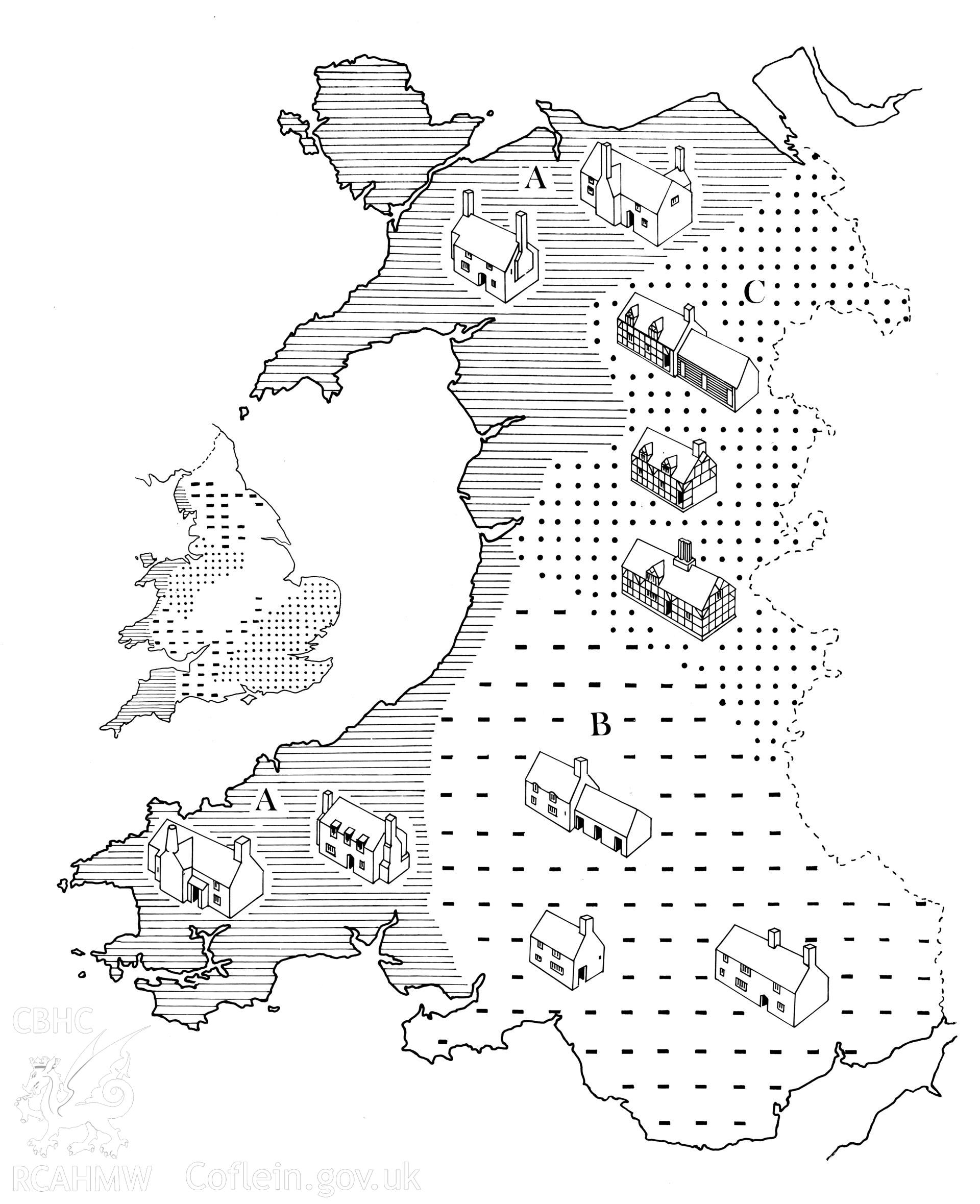 Volume 3, Figure 61: Map showing 'Sub-medieval house-types: locations'.