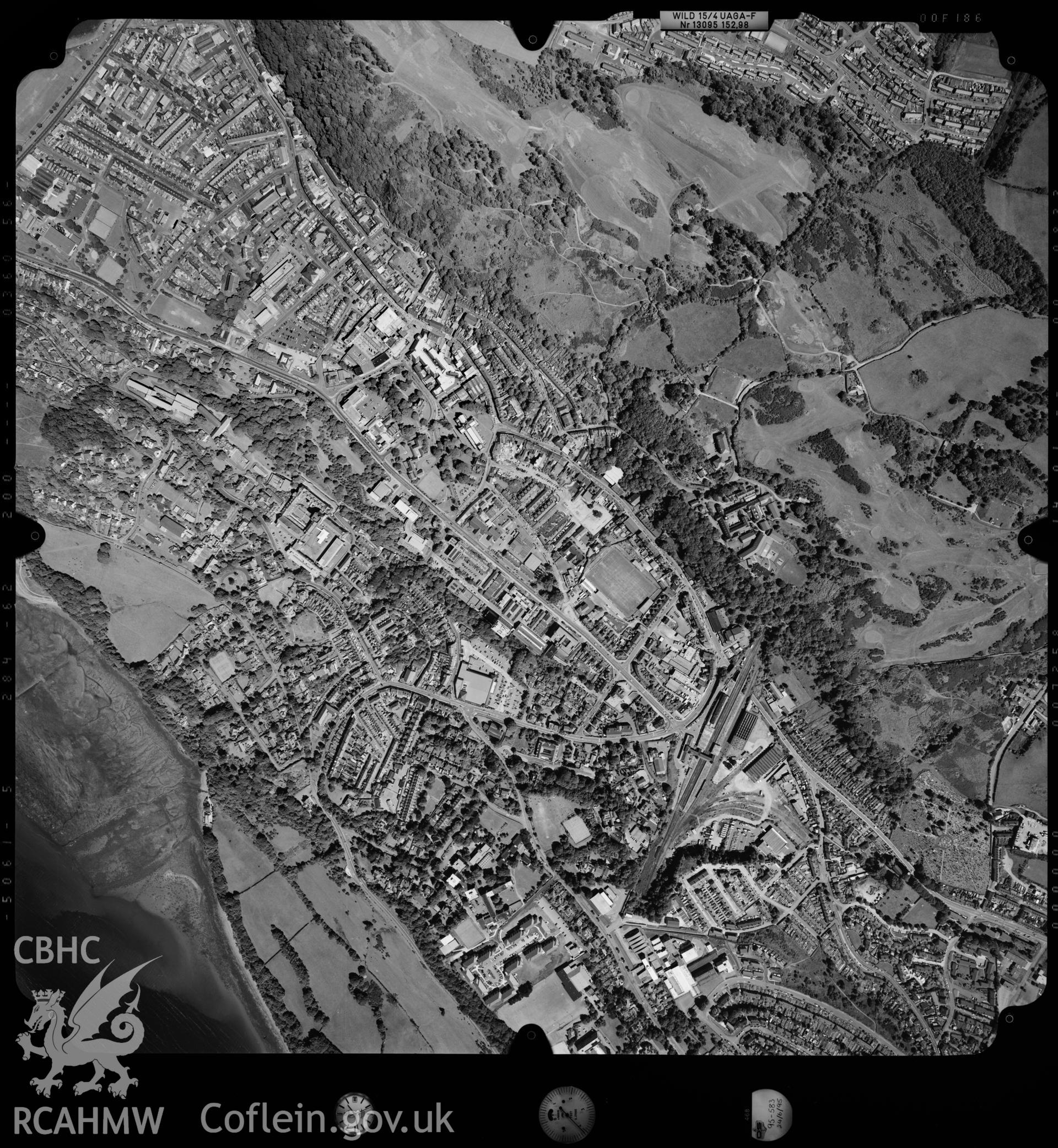 Digitized copy of an aerial photograph showing Upper Bangor area, taken by Ordnance Survey, 1995.