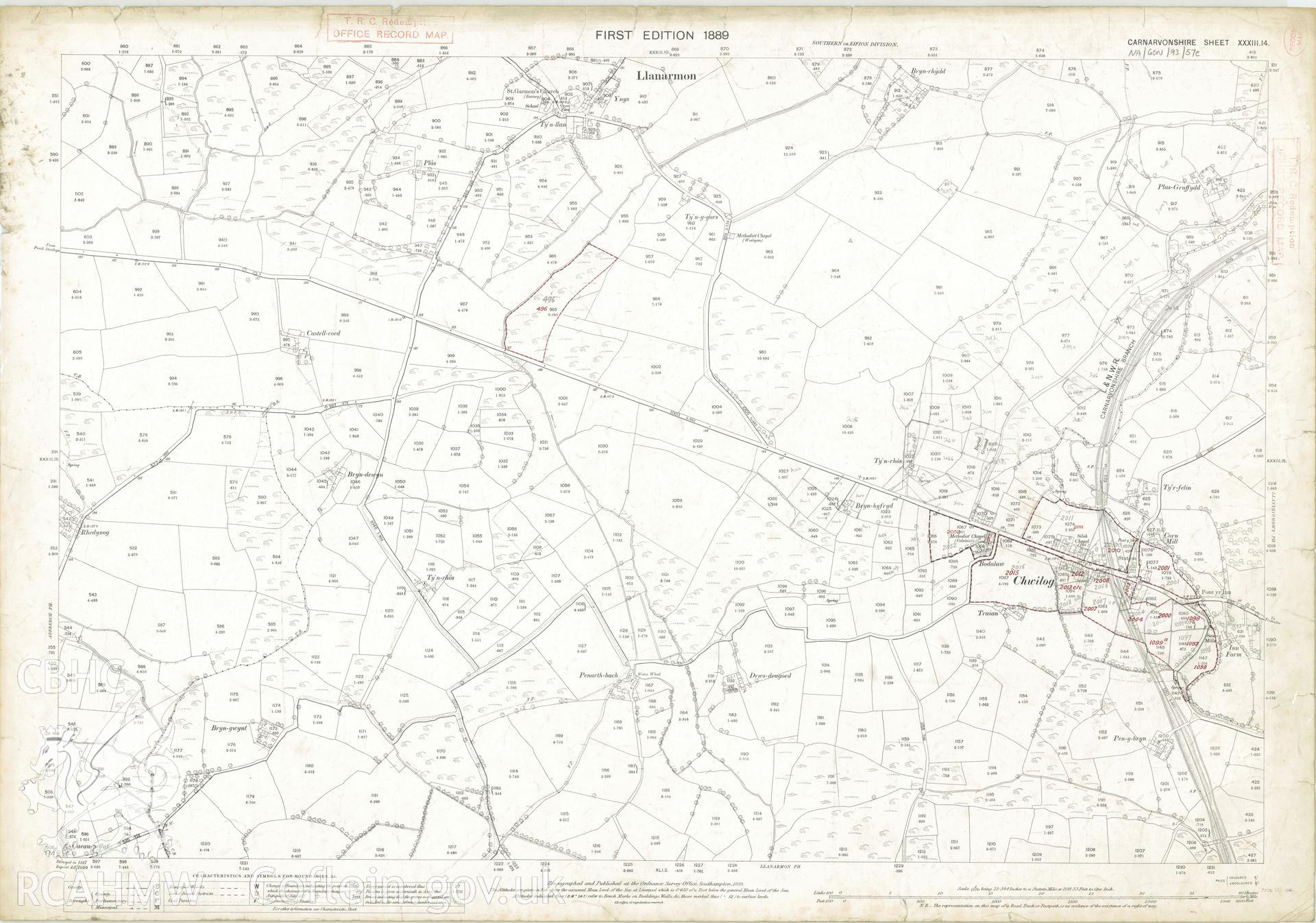 Digitized copy of Ordnance Survey First Edition 25 inch map of Chwilog area 1889.