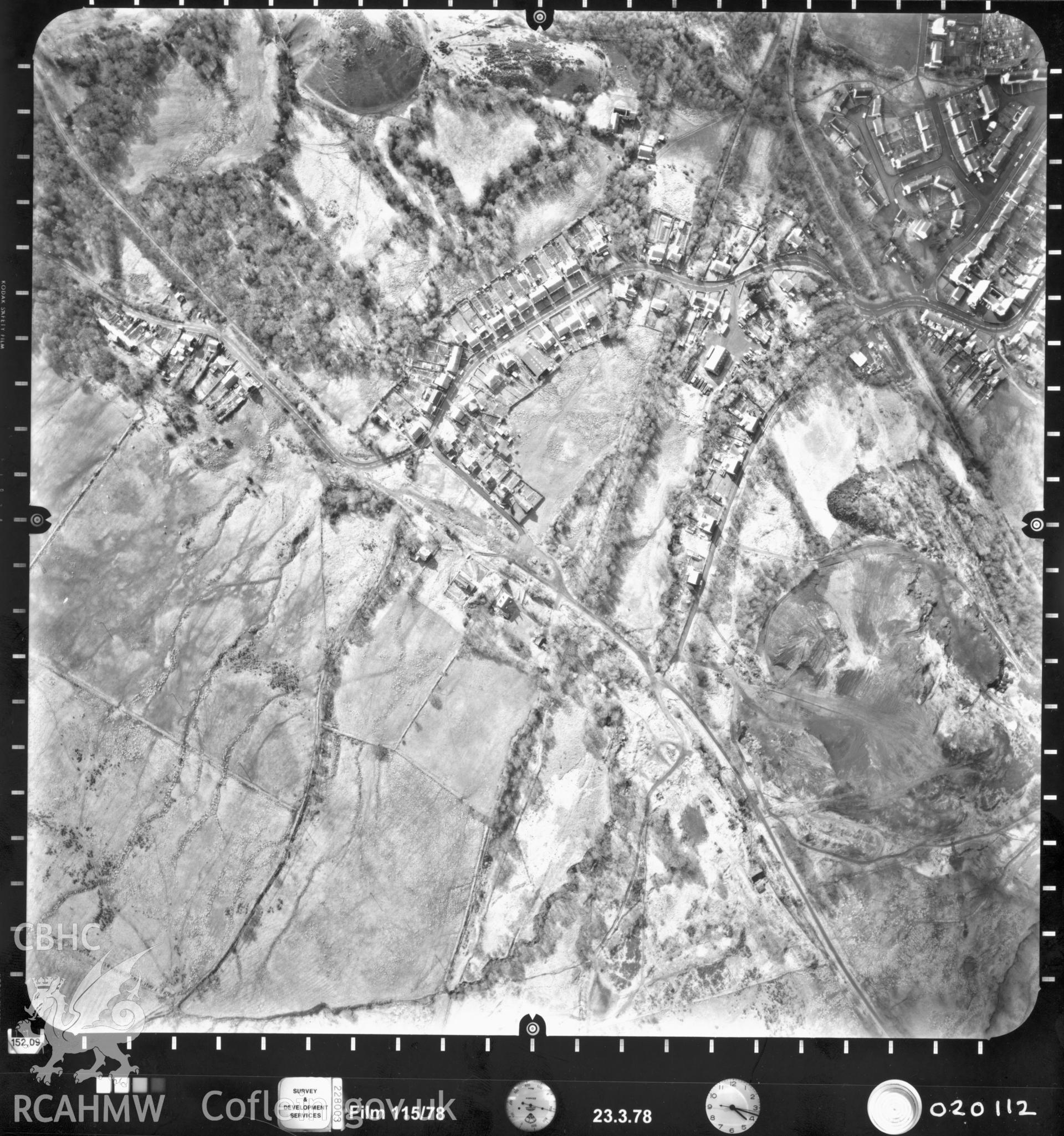 Digitized copy of an aerial photograph showing Ystradgynlais area, taken for Ordnance Survey, 1978