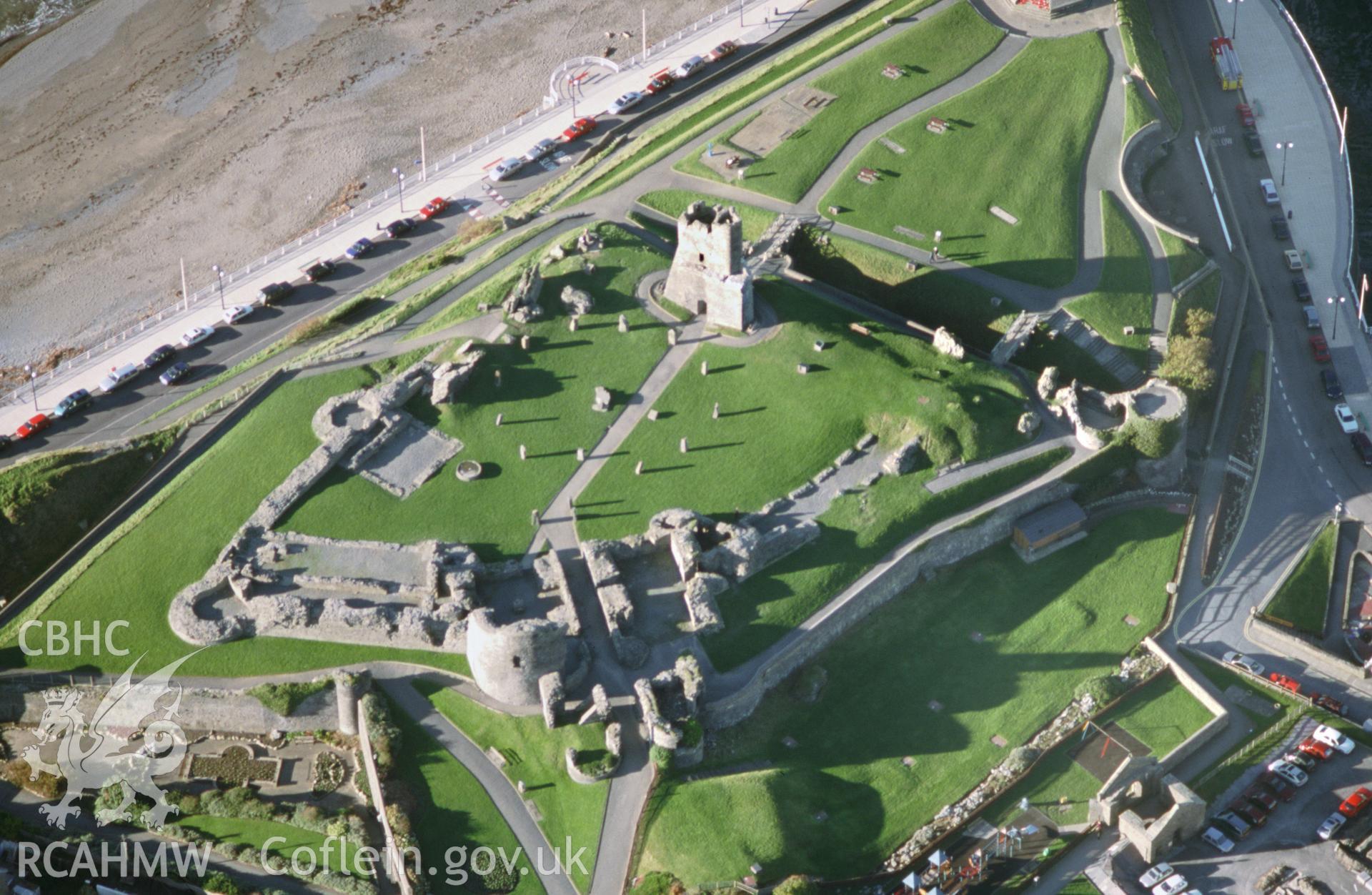 Slide of RCAHMW colour oblique aerial photograph of Aberystwyth Castle, taken by T.G. Driver, 2001.