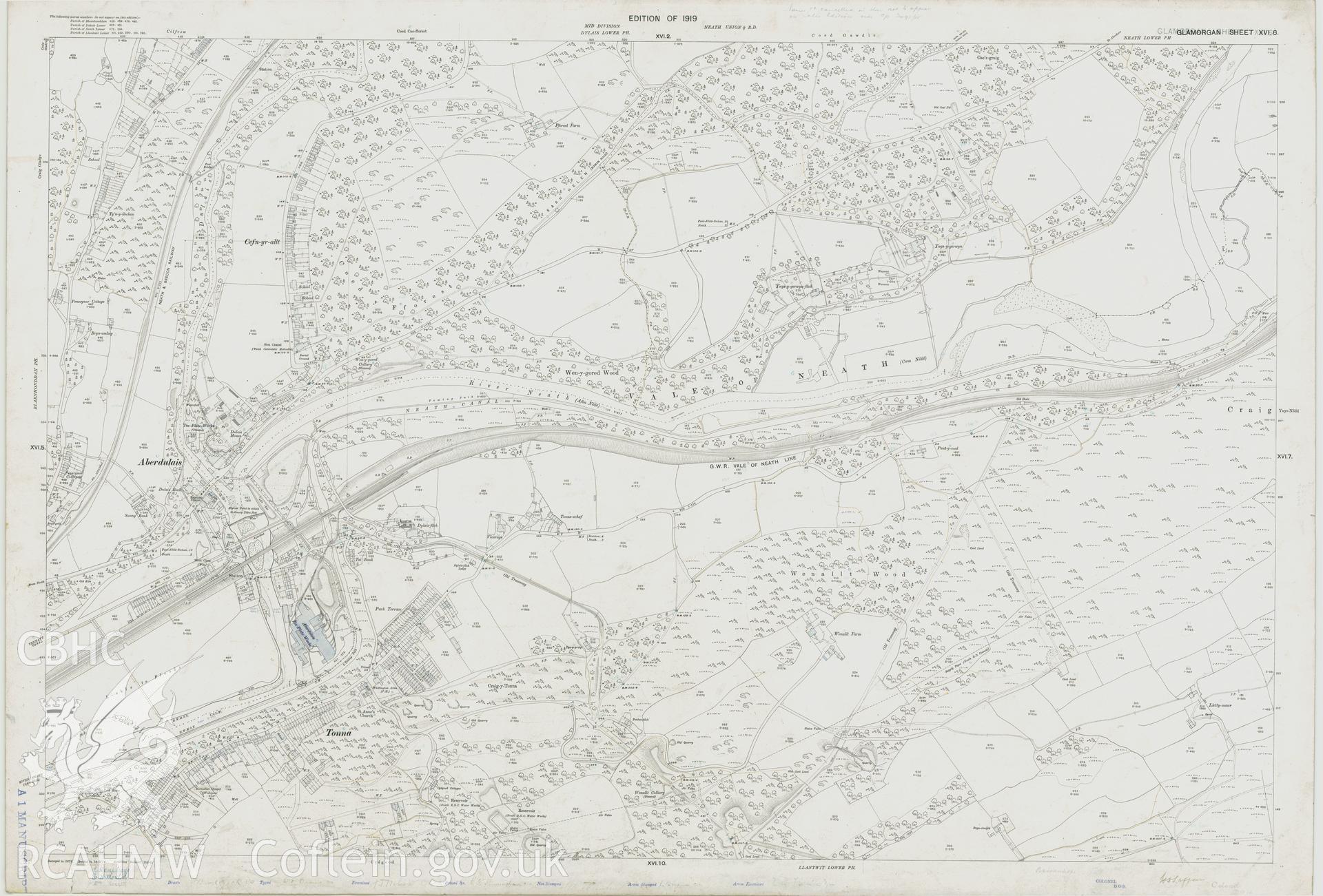 Digitized copy of Ordnance Survey 25 inch 1919 edition map of the Vale of Neath area.