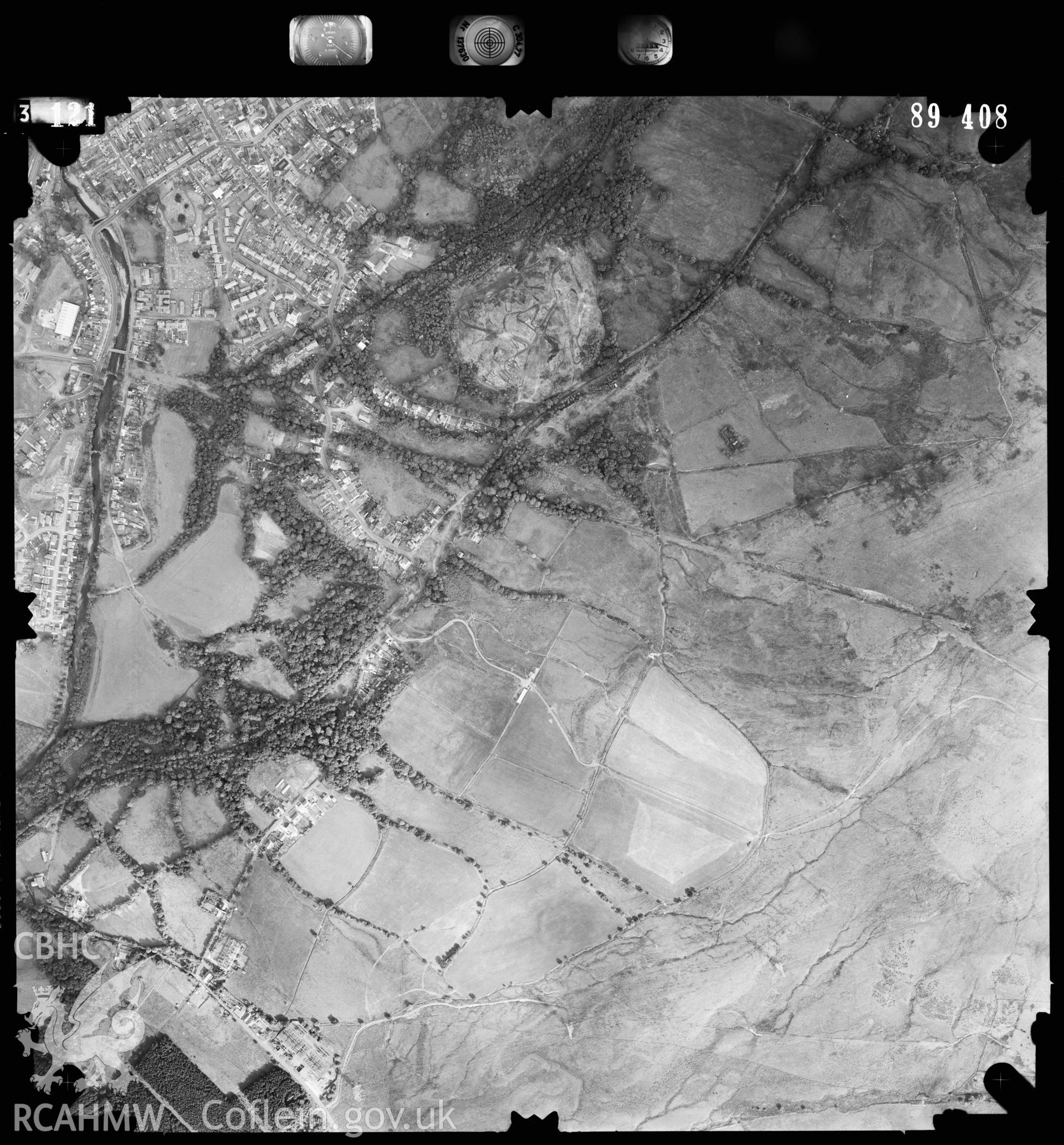 Digitized copy of an aerial photograph showing the Ystradgynlais area,  taken by Ordnance Survey, 1989.