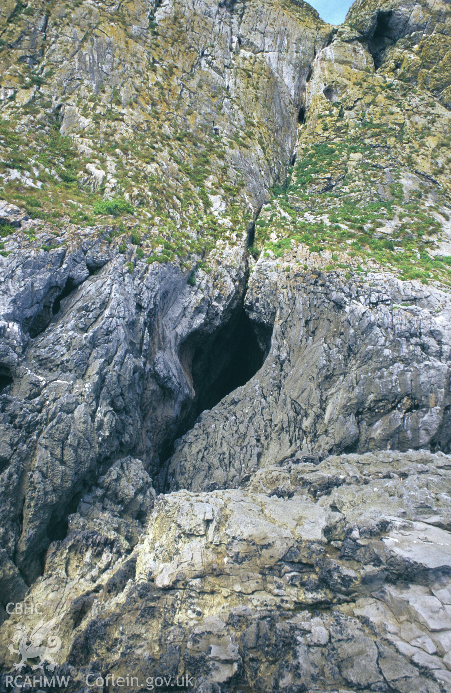Hound's Hole Caves, Paviland; colour slide showing view from the south,  taken by David Leighton, 1997.