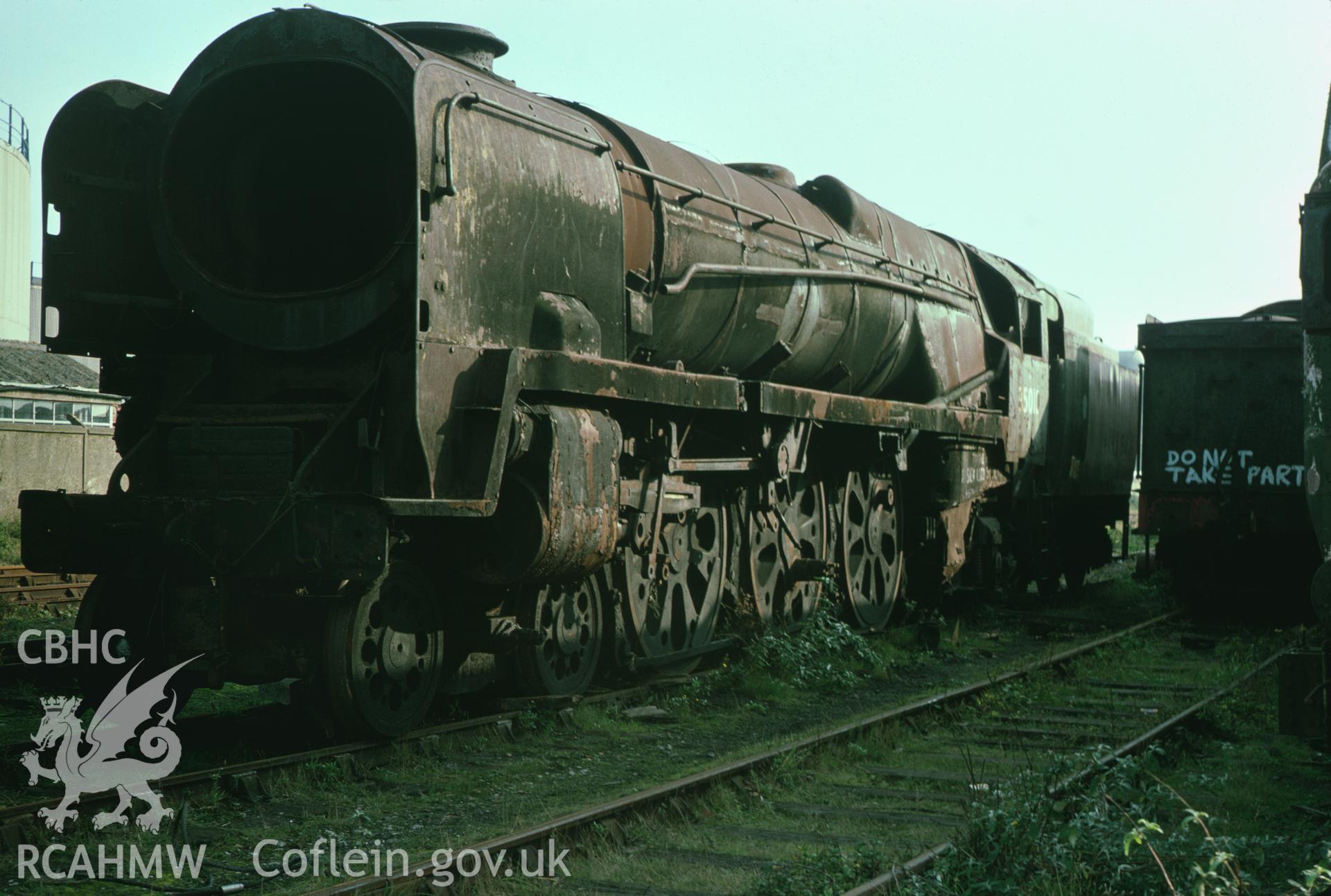 35mm colour slide showing steam locomotive in Barry Sidings, Glamorgan, by Dylan Roberts.