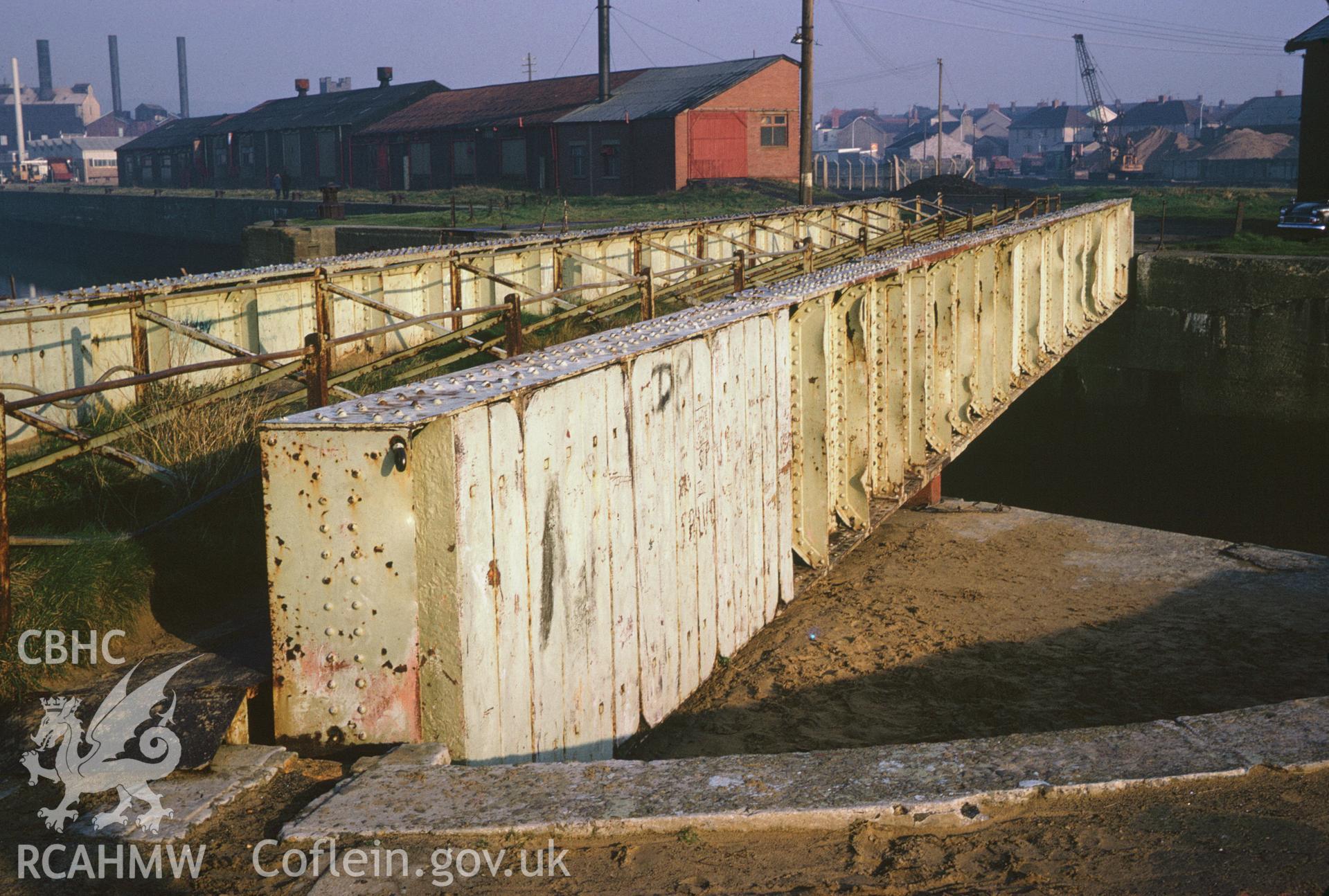 35mm colour side of Llanelli Harbour, North Dock, Swing Bridge, Llanelli, Carmarthenshire, by Dylan Roberts.