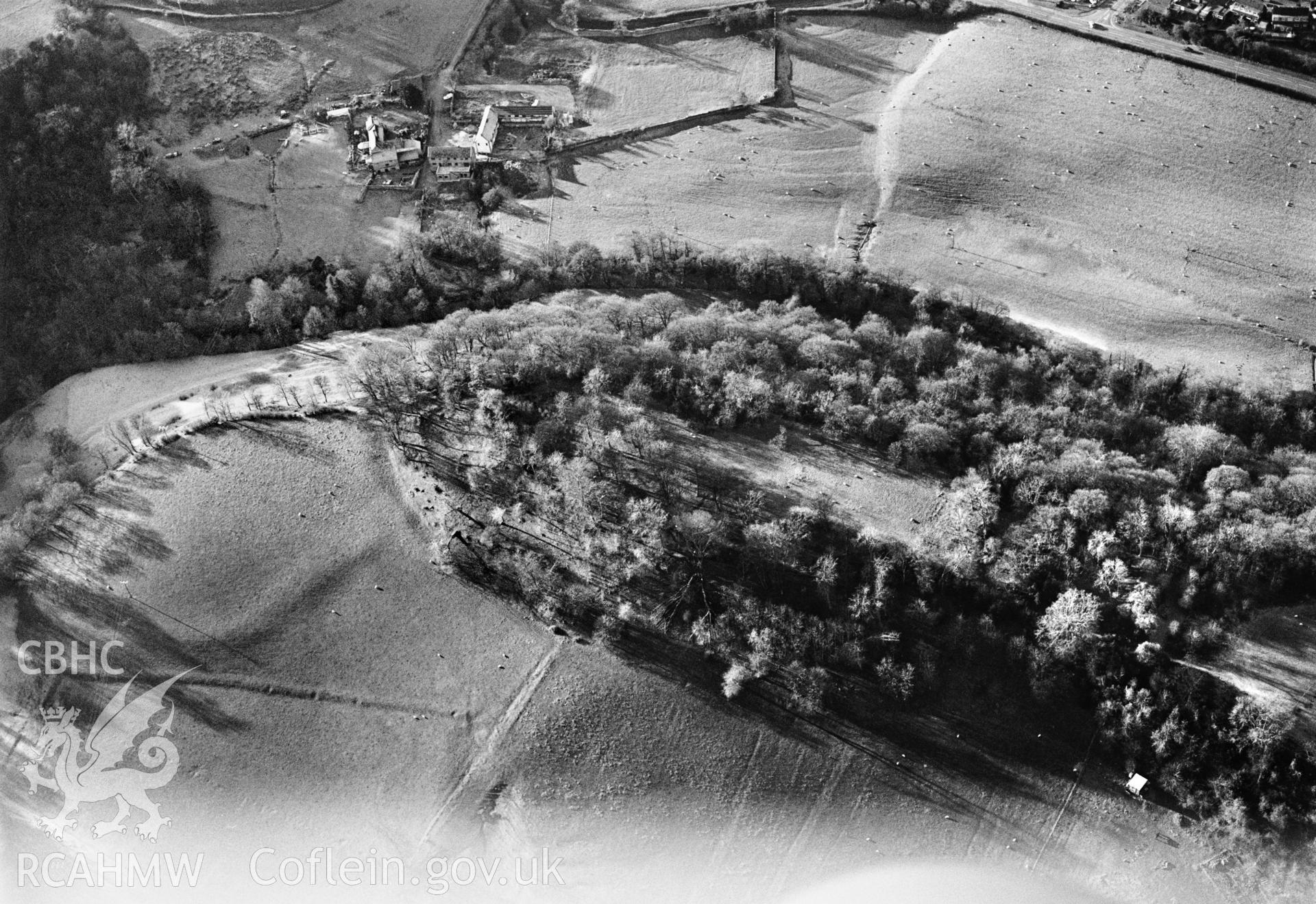 RCAHMW black and white oblique aerial photograph of Bryn Alyn, Camp, taken by C R Musson, 22/12/1996.