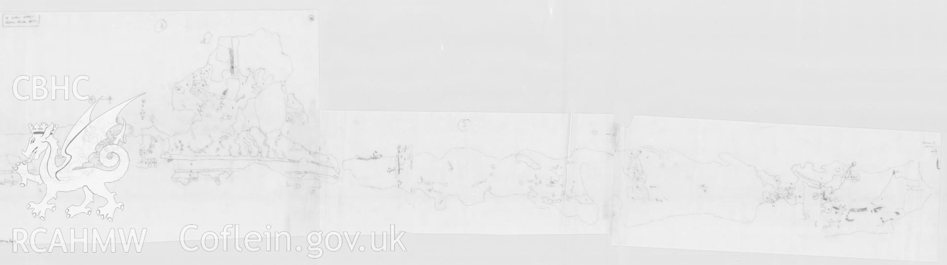 Provisional sketch on tracing paper showing the wall painting on the north wall of the nave, in St Teilo's Church, Llandeilo Talybont, produced by D.J. Roberts and A.J. Parkinson, undated.