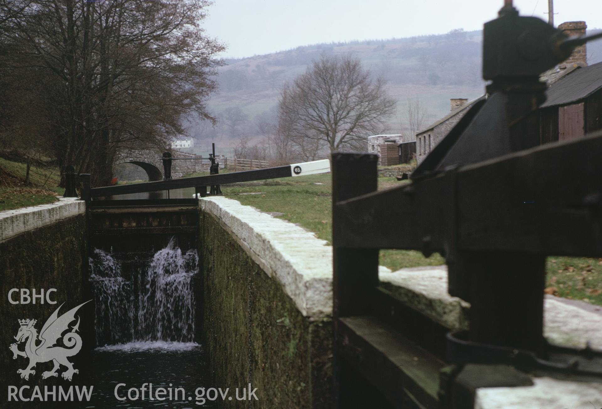 35mm colour slide of  showing lock and bridge number 34 at Cwm Crawnon, Brecon and Abergavenny Canal, Breconshire by Dylan Roberts.