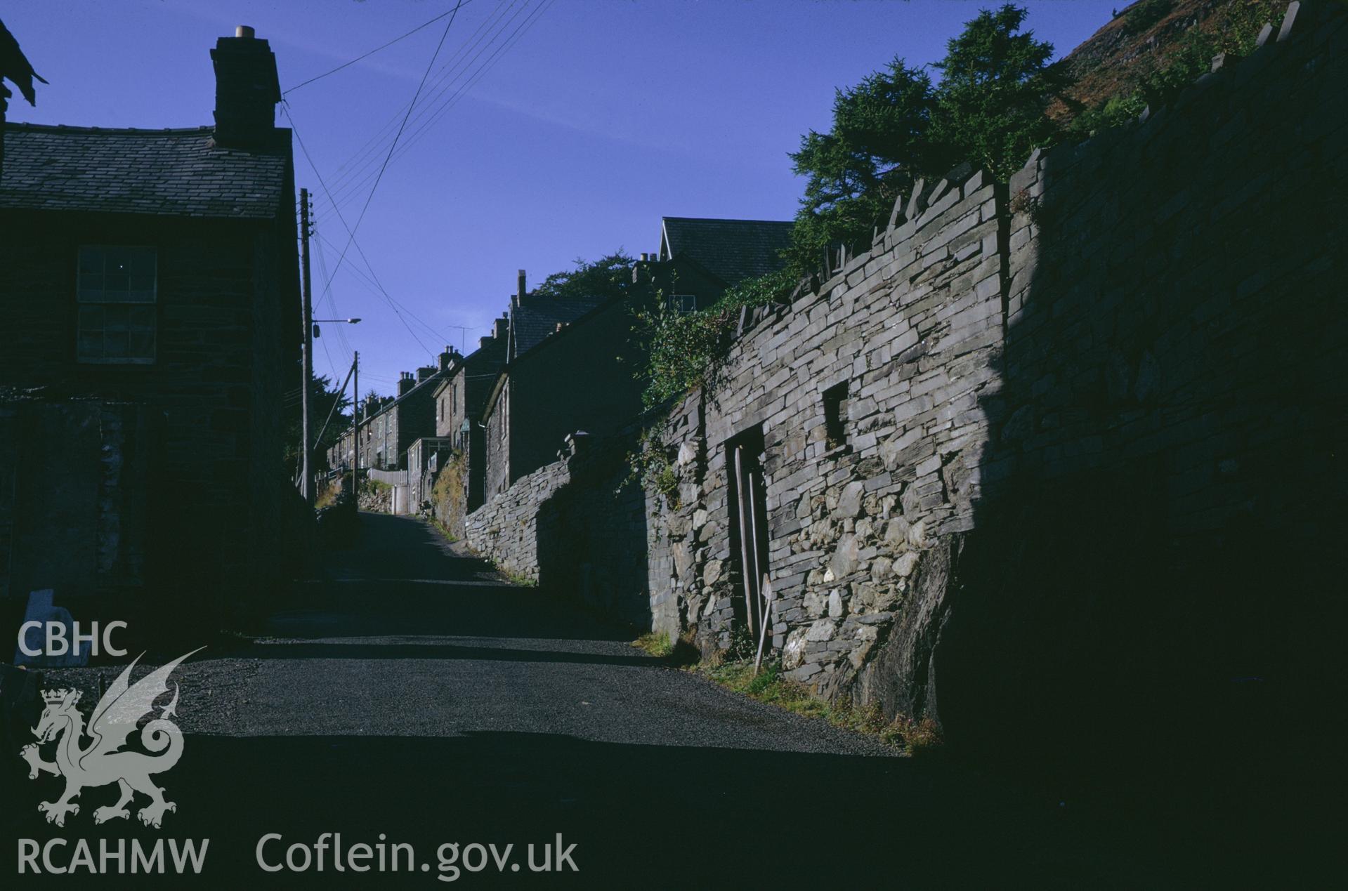 35mm colour slide showing workers houses in Corris, Merionethshire by Dylan Roberts.
