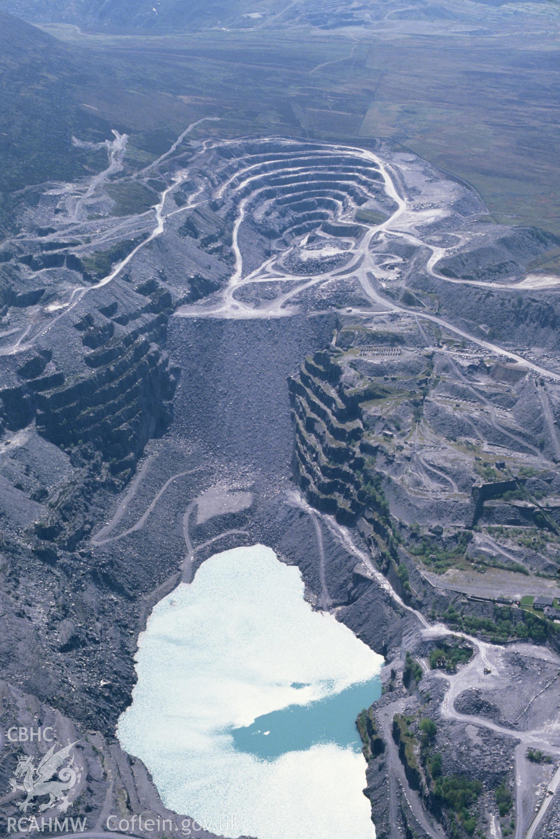Slide of RCAHMW colour oblique aerial photograph of Penrhyn Slate Quarry, taken by C.R. Musson, 2/5/1994.