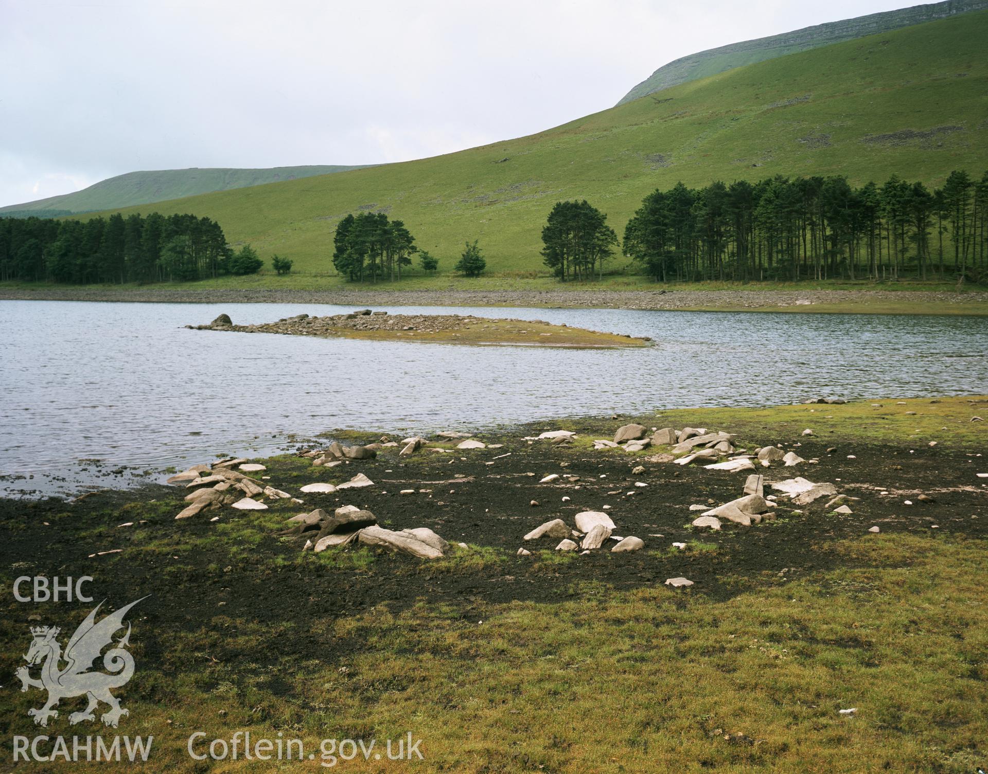 RCAHMW colour transparency showing cairn Upper Neuadd Reservoir, taken by RCAHMW 1981