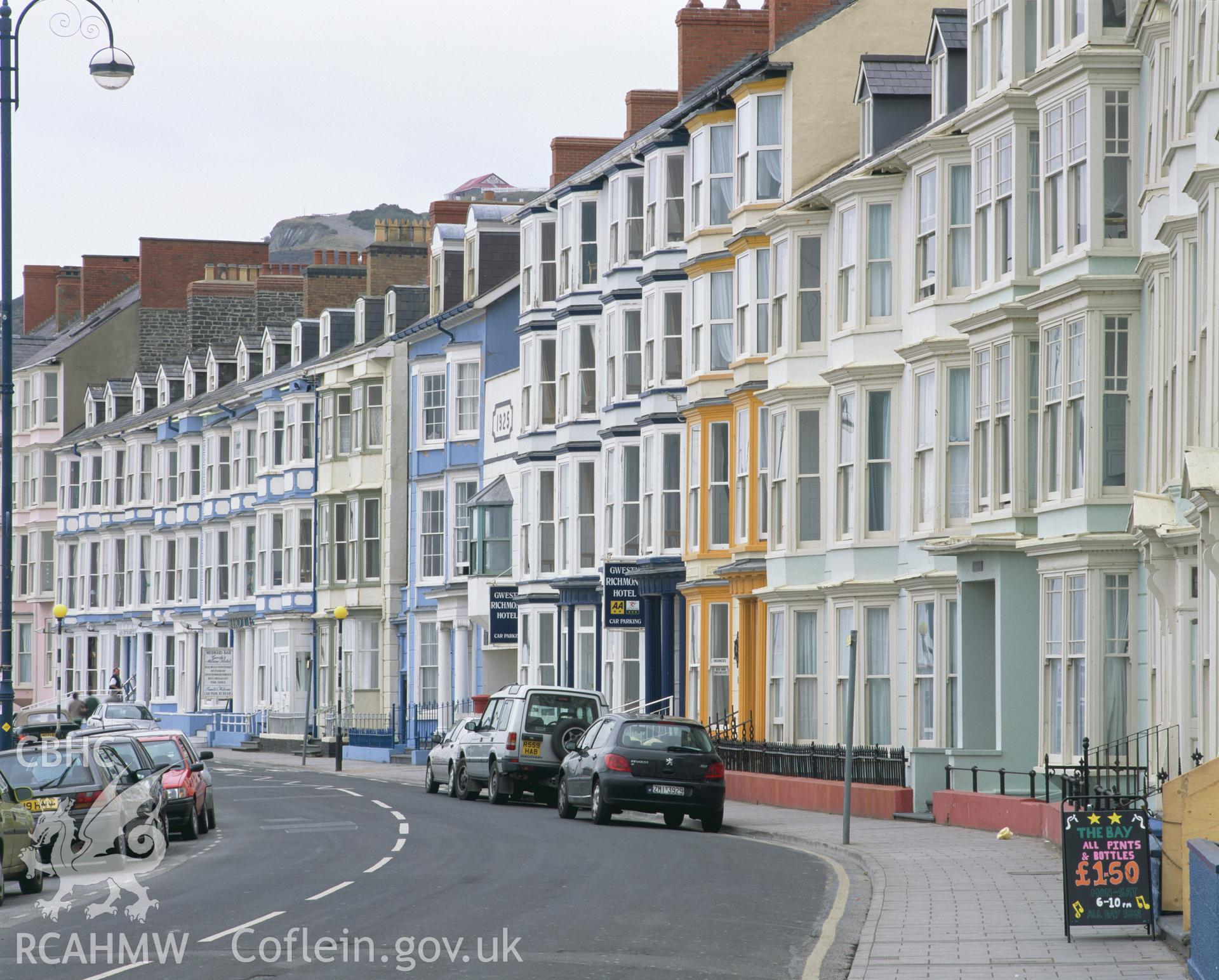 Colour transparency showing view of Marine Terrace, Aberystwyth, produced by Iain Wright, June 2004