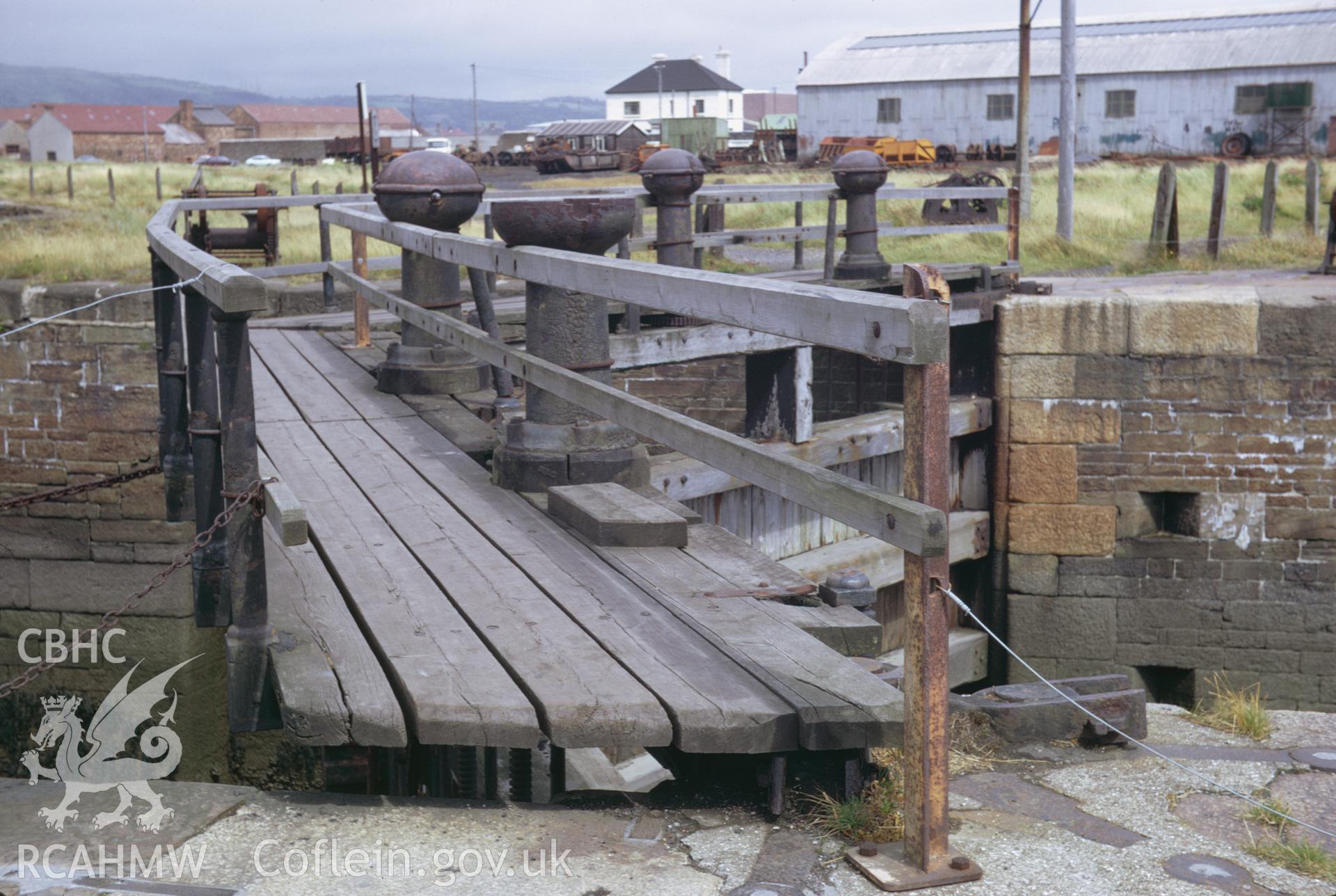 35mm Slide of the lock gate at the east dock entrance to Burry Port Harbour, Carmarthenshire by Dylan Roberts.