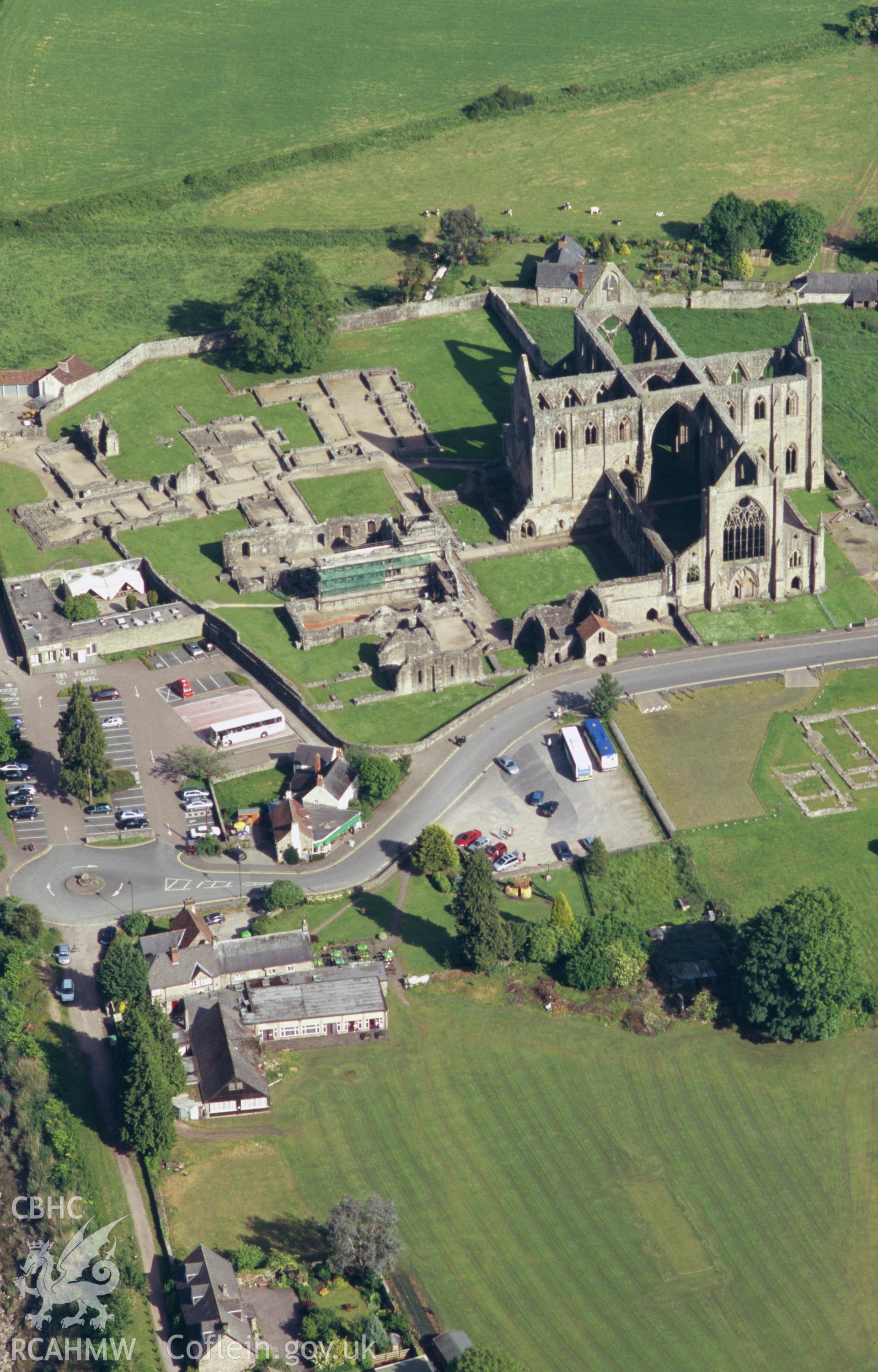 RCAHMW colour slide oblique aerial photograph of Tintern Abbey, taken by Toby Driver, 2004