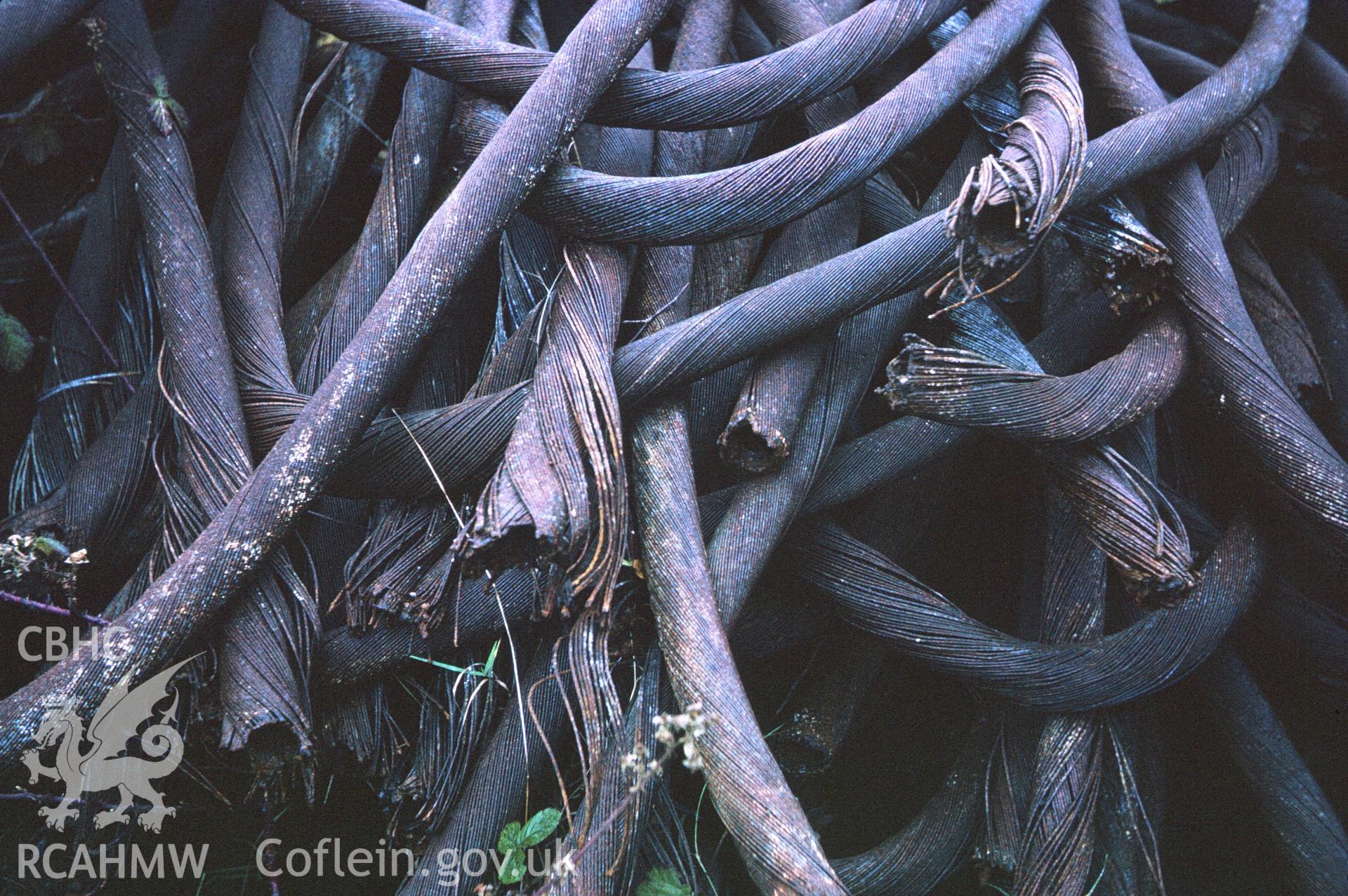 35mm colour slide showing wire cables at Kidwelly Tin-Plate Works, Carmarthenshire, by Dylan Roberts.