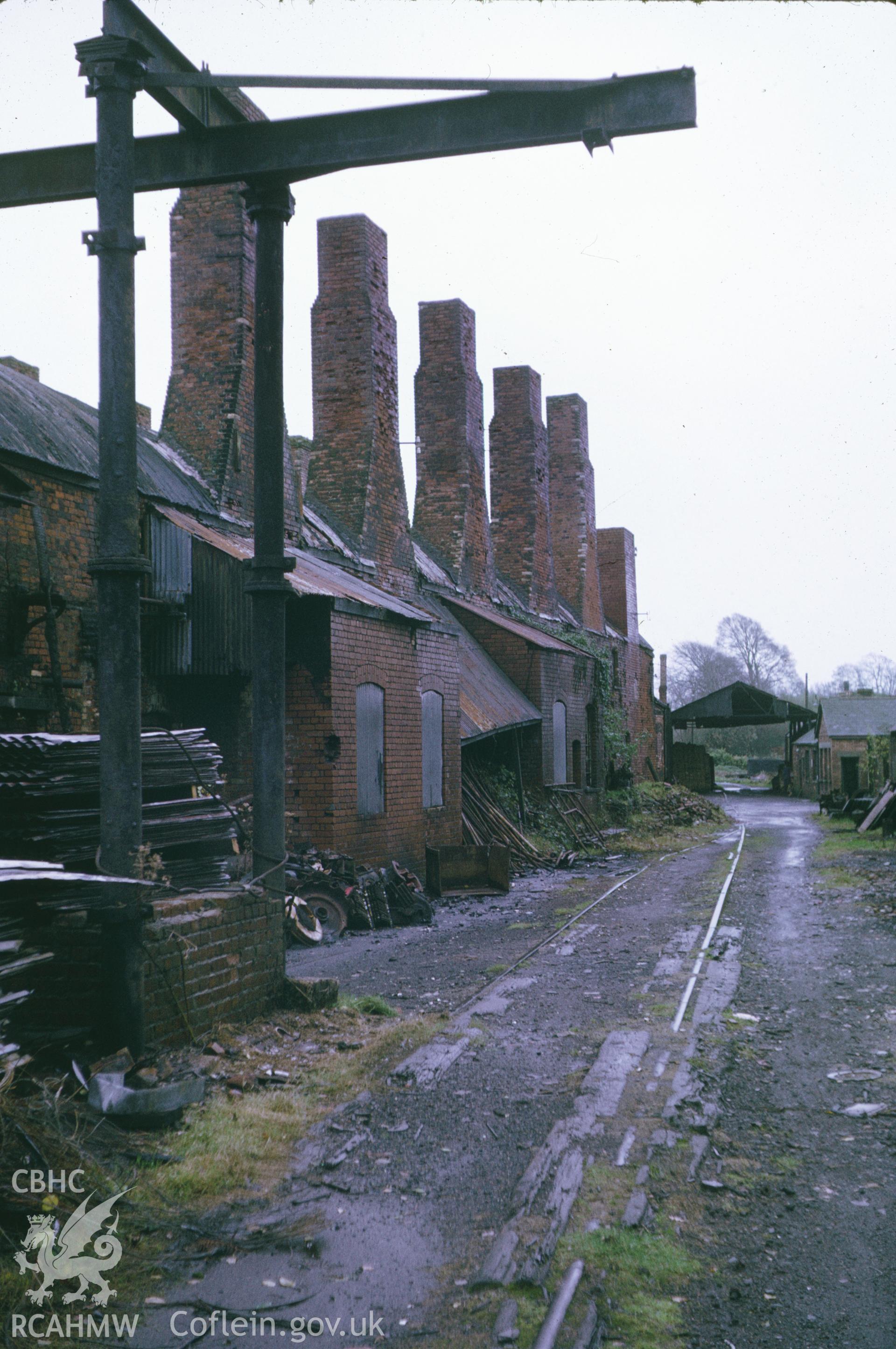 35mm colour slide showing the Tin House at Kidwelly Tin-Plate Works, Carmarthenshire, by Dylan Roberts, undated.