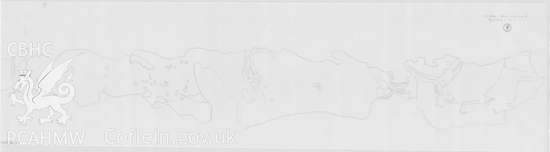 Provisional sketch on tracing paper showing the wall painting on the north wall, in St Teilo's Church, Llandeilo Talybont, produced by D.J. Roberts and A.J. Parkinson, undated.