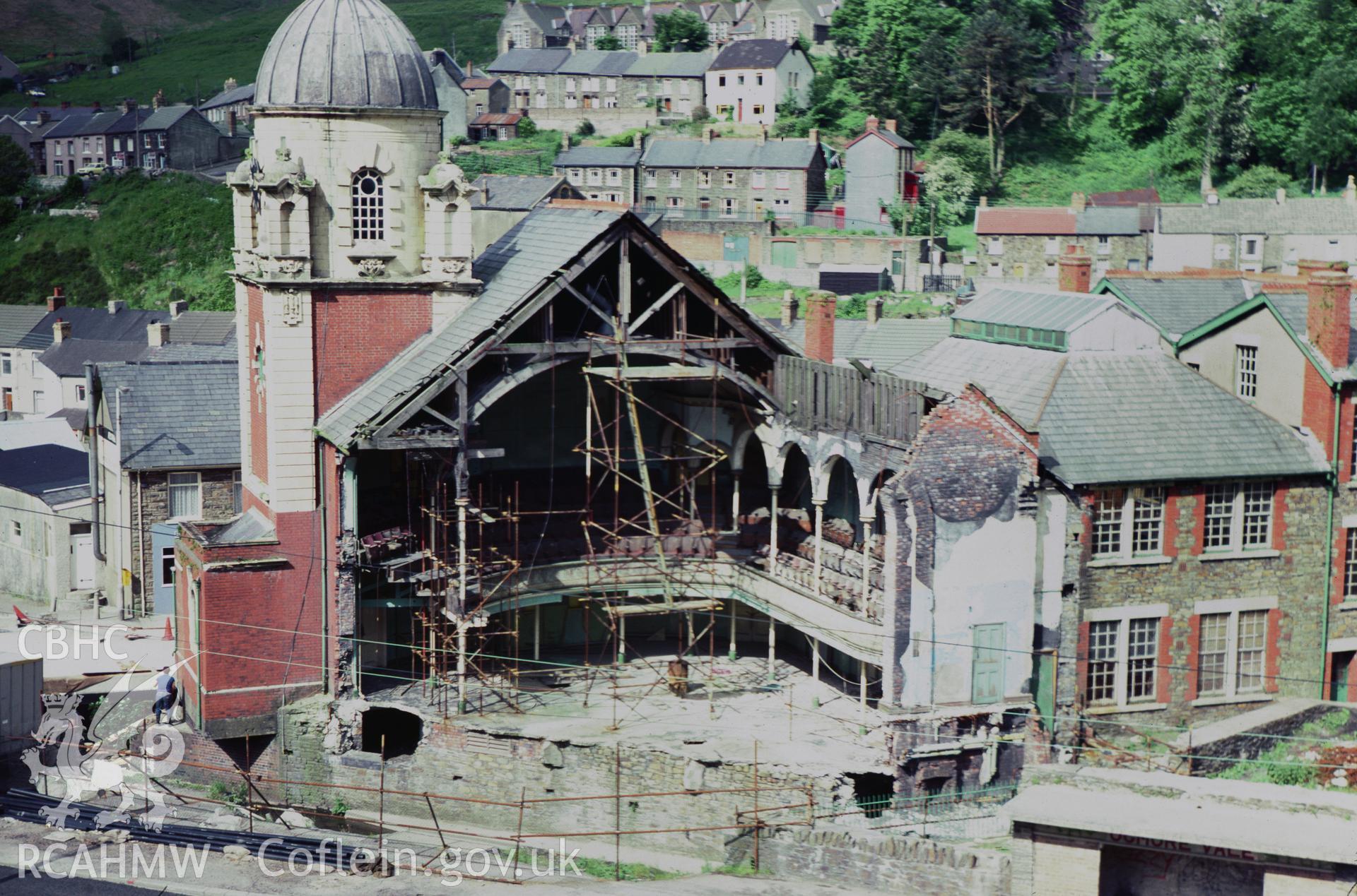 35mm colour slide showing the demolition of the Workmens Hall & Institute, Ogmore Vale Glamorgan by Dylan Roberts