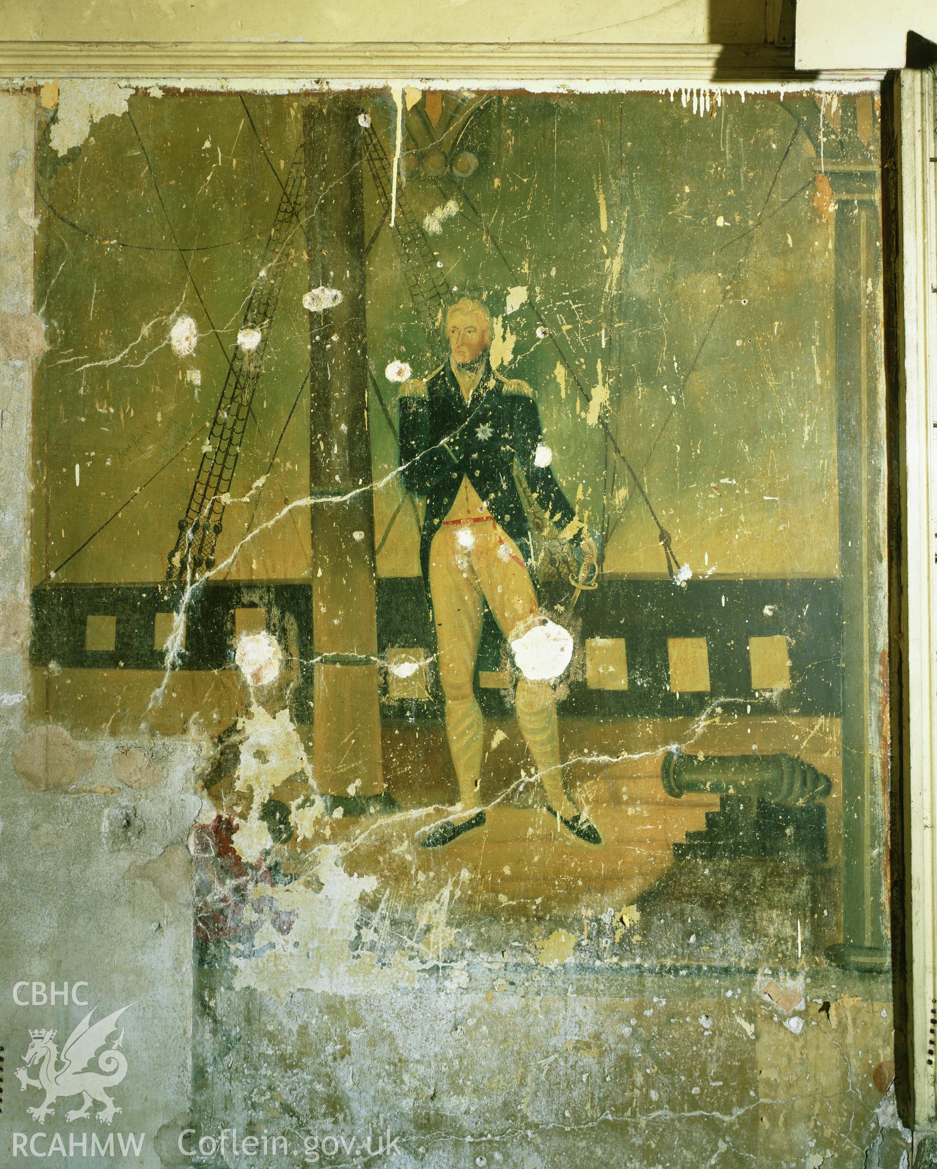 RCAHMW colour transparency showing naval officer wallpainting at Elwy Bank, St Asaph, photographed by Iain Wright, November 2003.