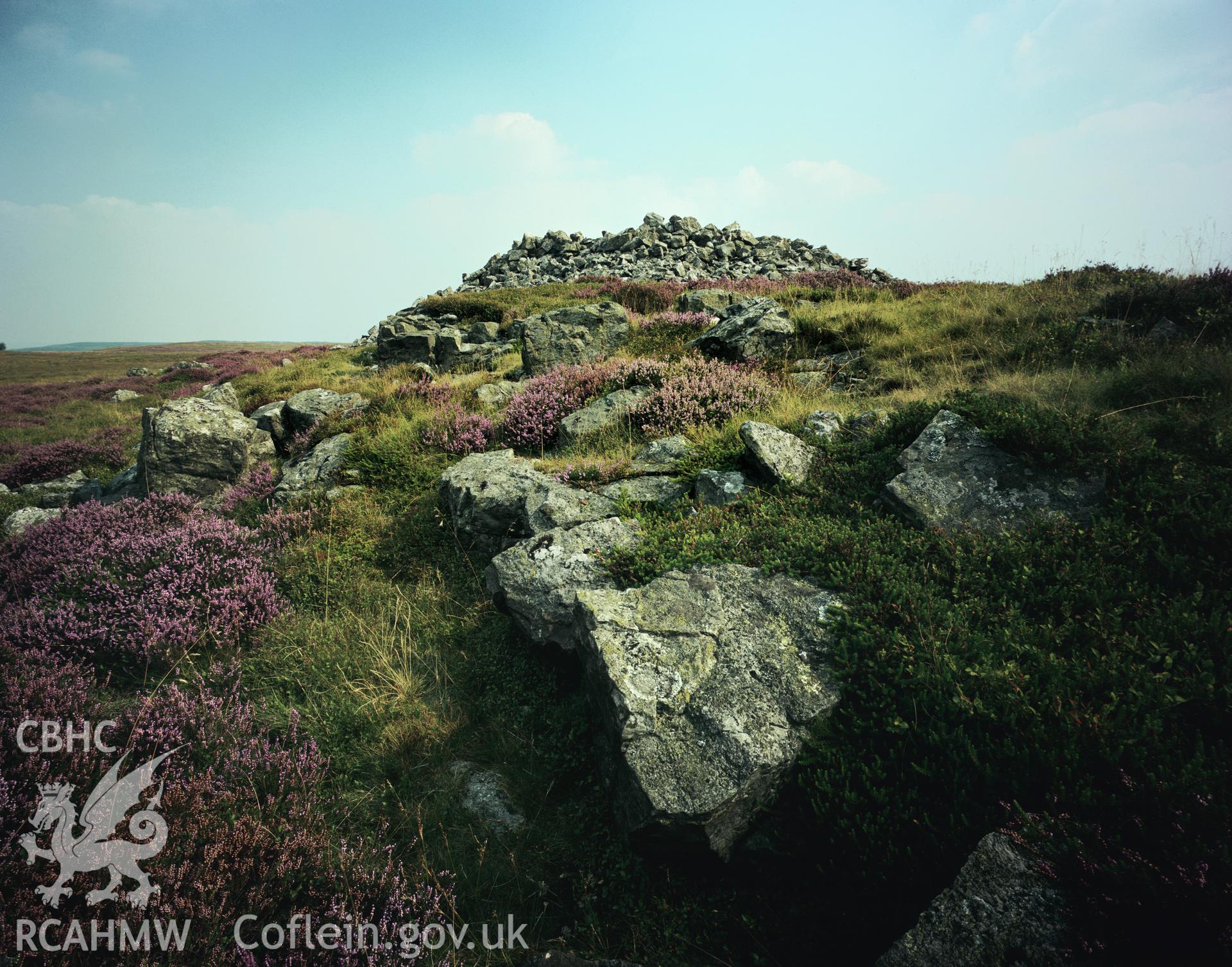 RCAHMW colour transparency showing cairn on the summit of Mynydd y Glug, taken by RCAHMW 1981