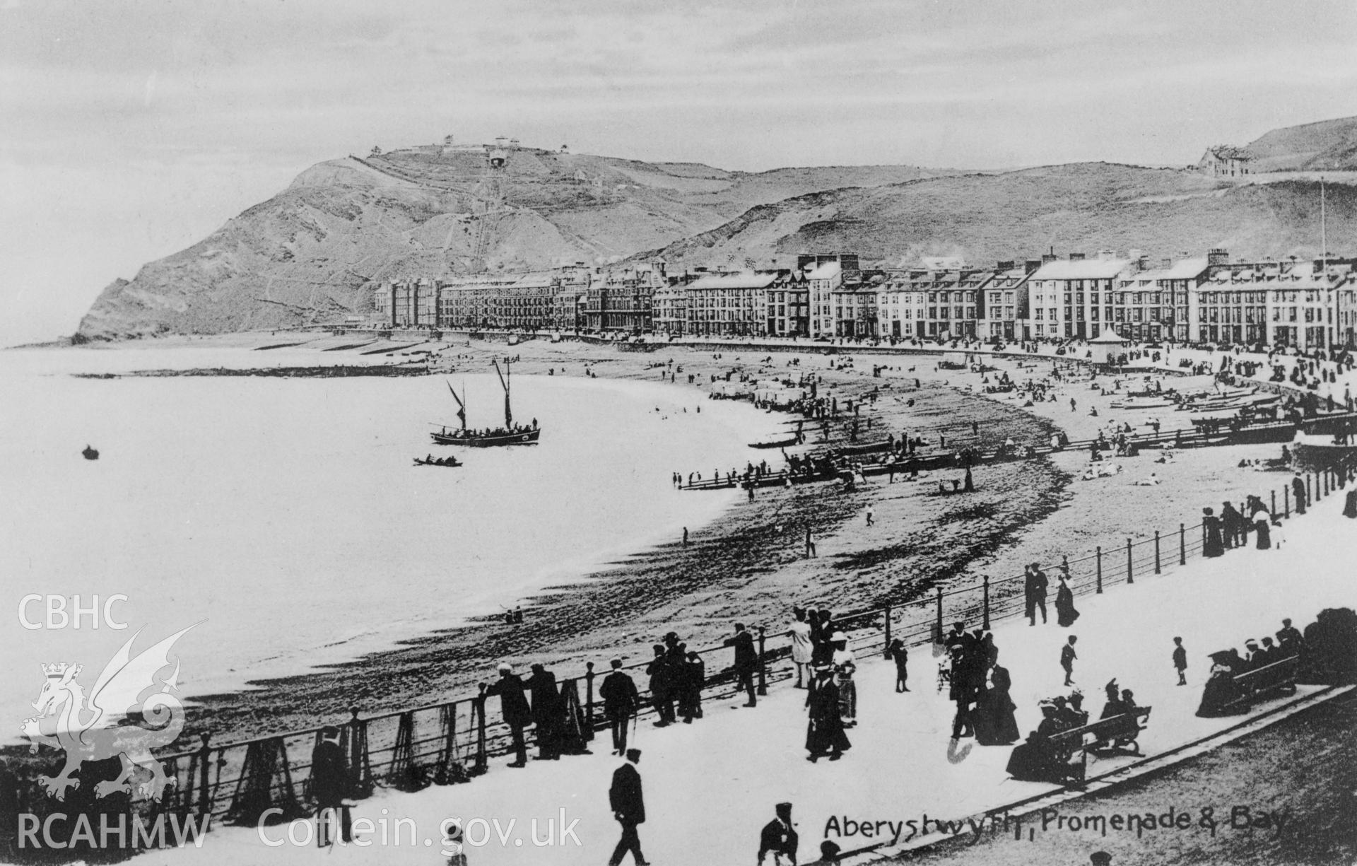 Black and white print of a postcard of the promenade at Aberystwyth, undated, copied from the Mary Tinker Collection.