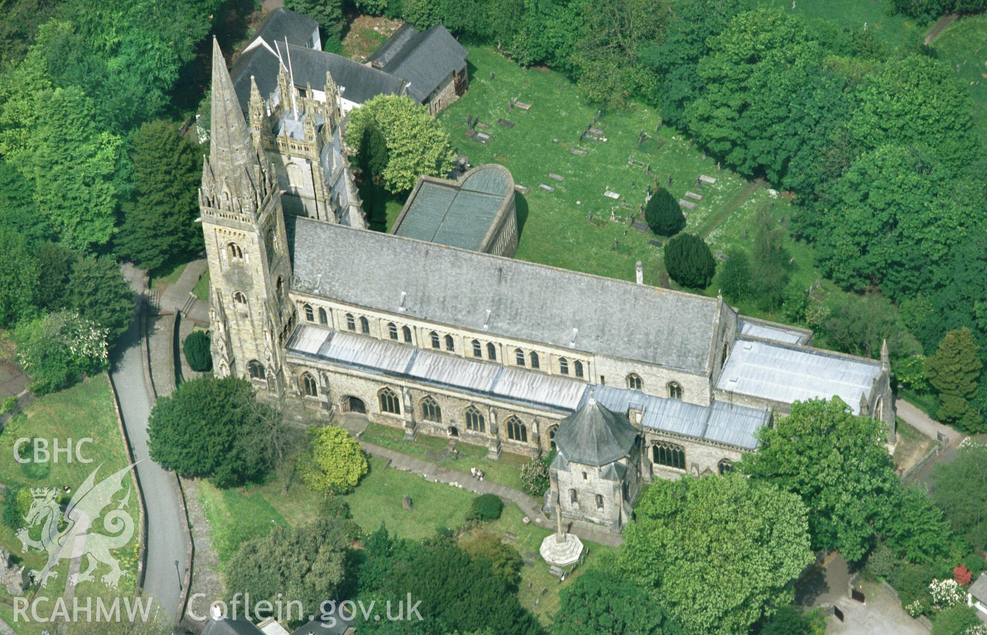 RCAHMW colour oblique aerial photograph of Llandaff Cathedral, low level view. Taken by Toby Driver on 16/05/2002