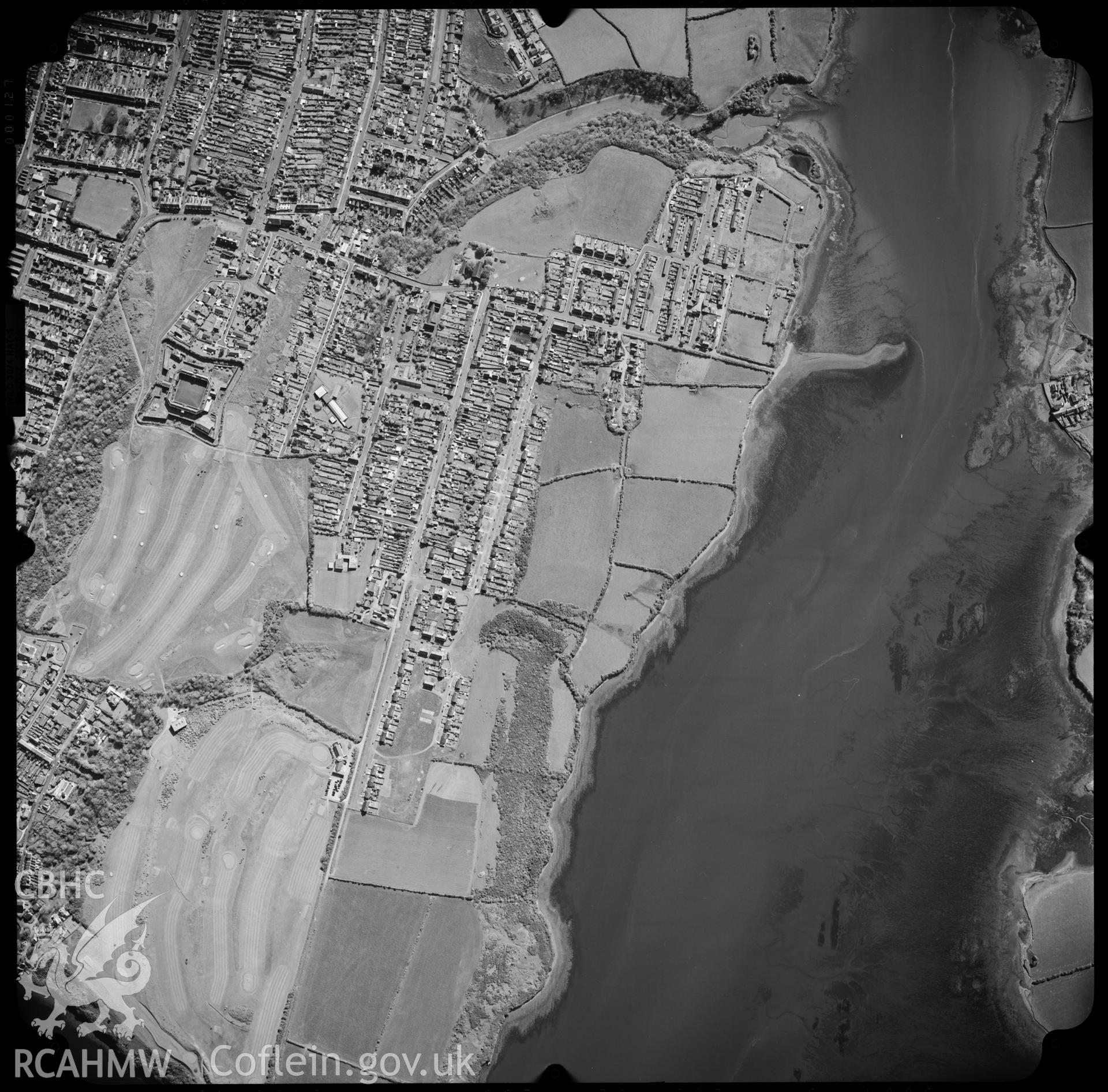 Digitized copy of an aerial photograph showing Milford Haven, taken by Ordnance Survey, 8th August 2001.
